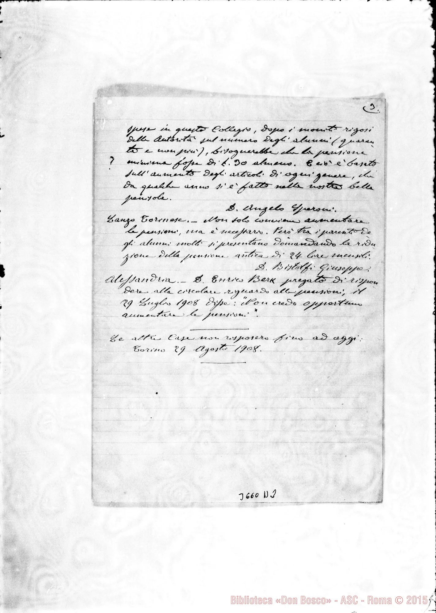 Fotogramma D 2 — Don Bretto-Don Rua. Torino, 30-08-1908. AH. riassunto delle risposte di alcune case alla circ. di D. Rua