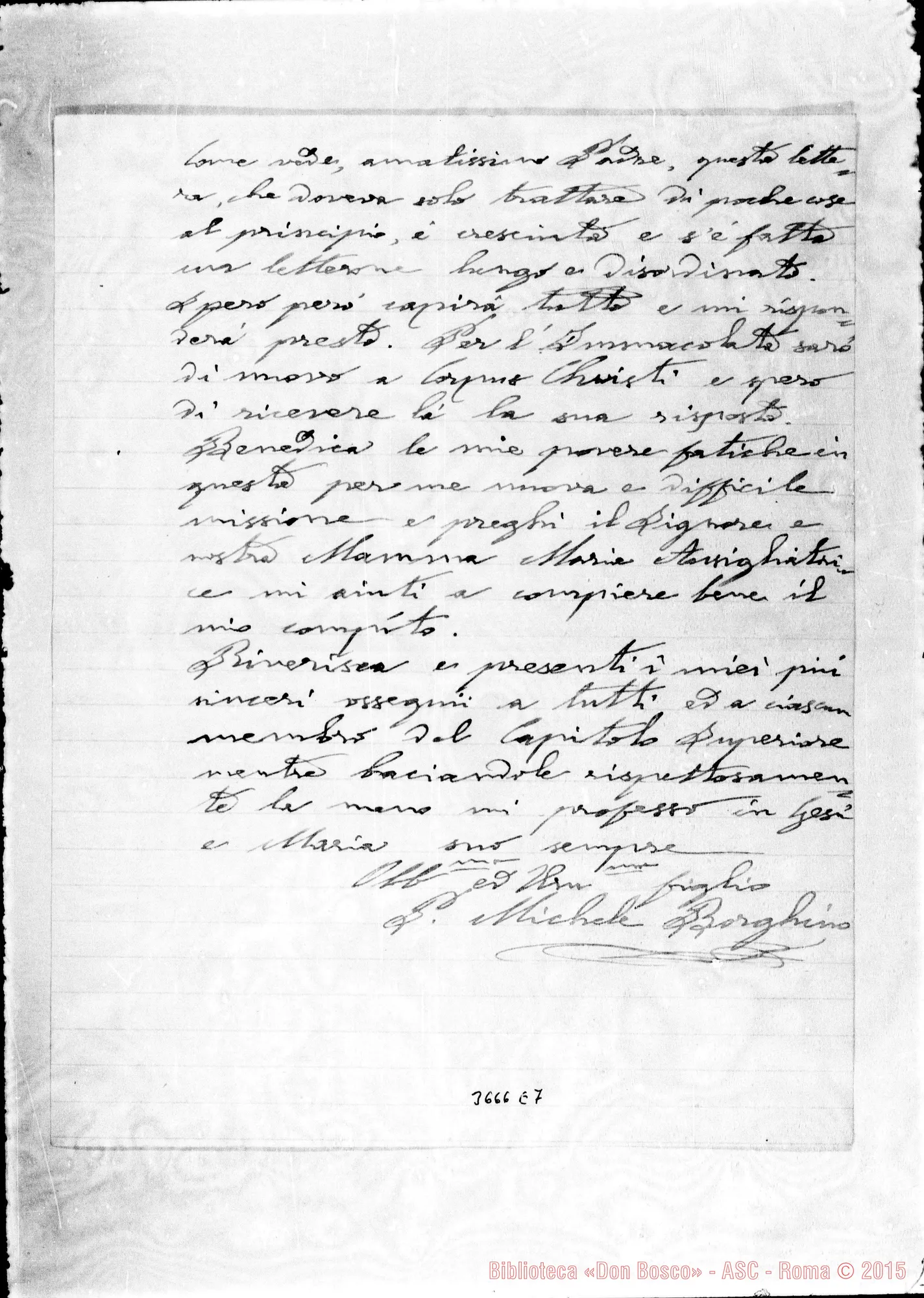 Fotogramma E 7 — Don Borghino-Amat.mo Padre. Troy, 18-11-1903 Autogr. Rua