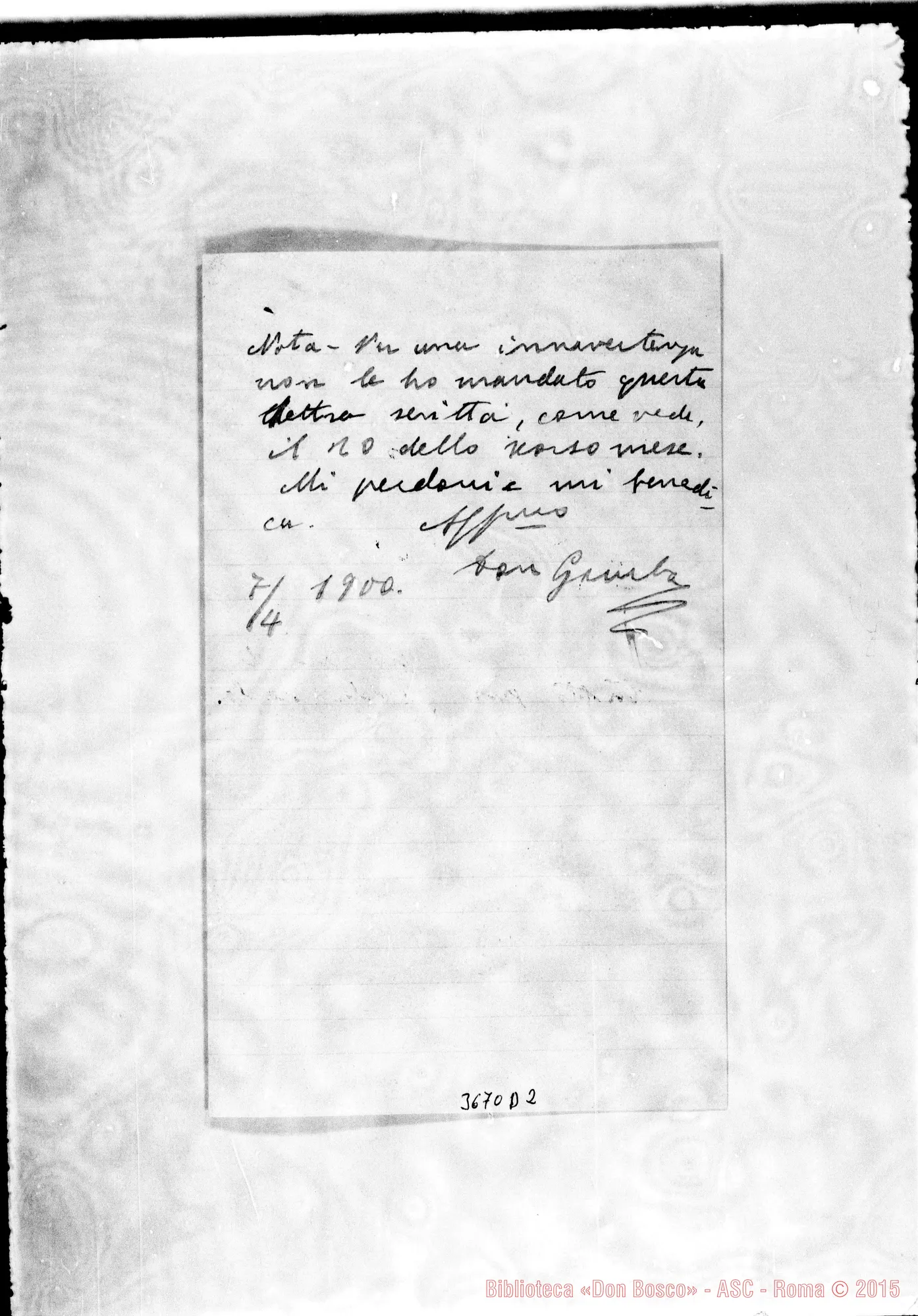Fotogramma D 2 — Don Gamba-Monsignore. Montevideo, 20-03-1900