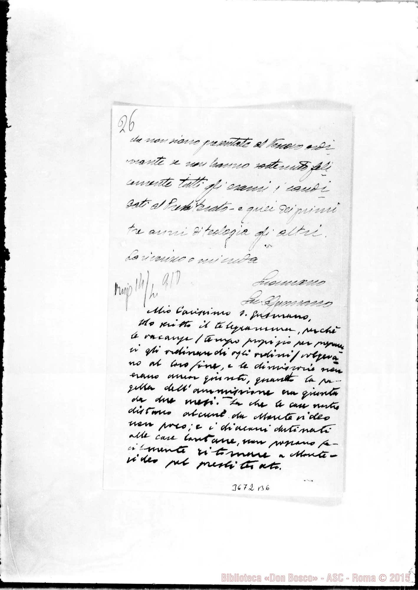 Fotogramma B 6 — Don Gusmano-Don Gamba. Torino, 9-02-1910. Segue risposta. 4-03-1910