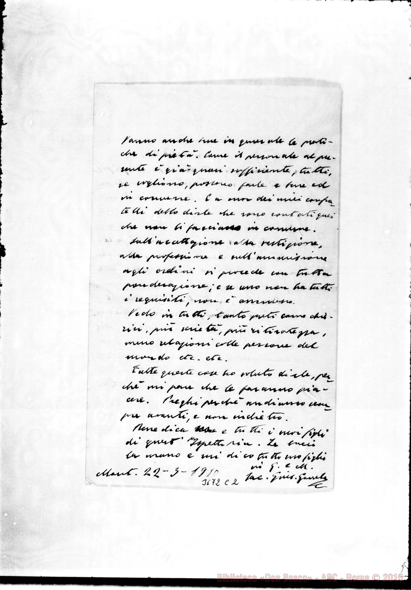 Fotogramma C 2 — Don Gamba Giuseppe-Amat.mo Padre. Montevideo, 22-03-1910