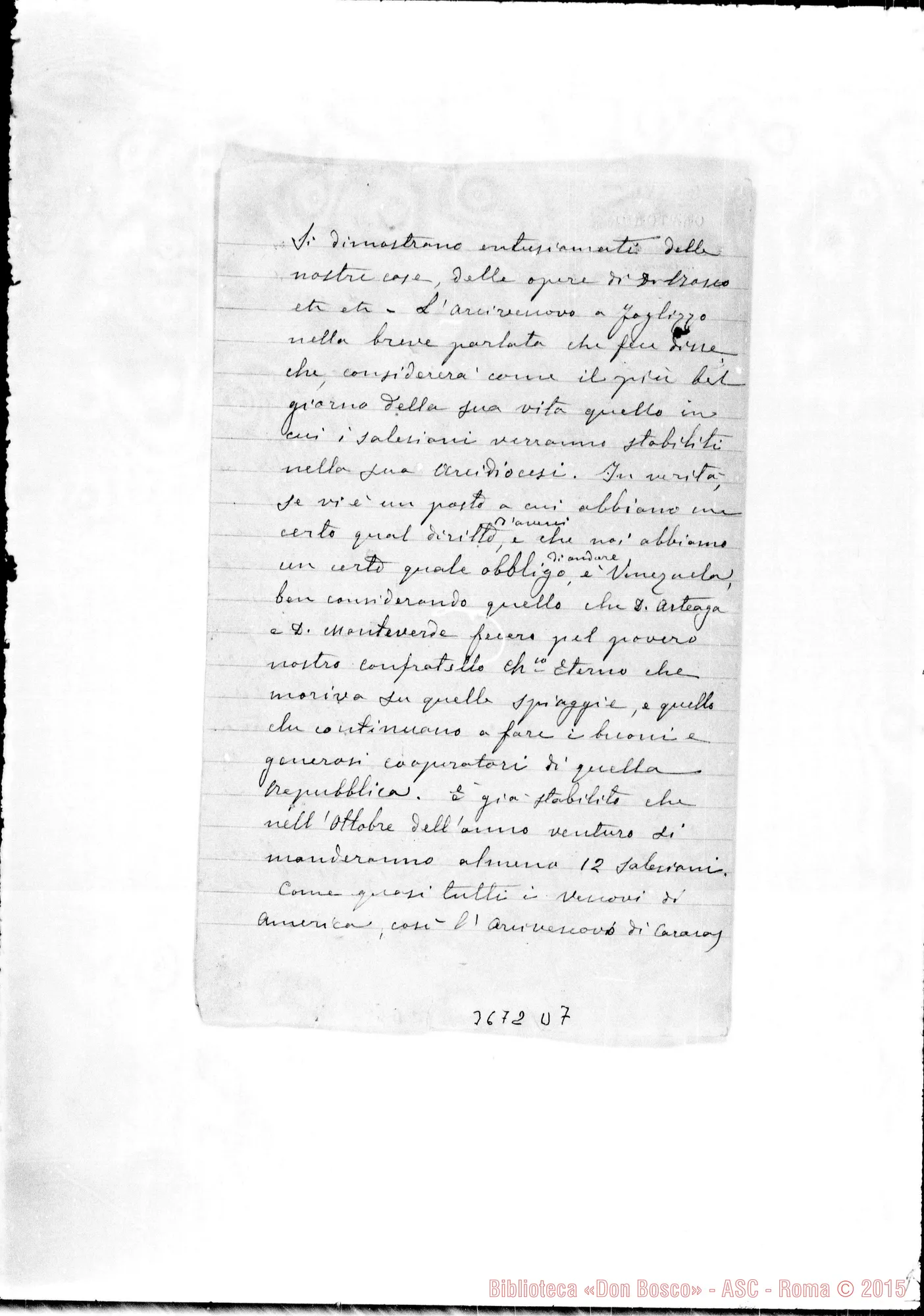 Fotogramma D 7 — Venezuela: Don Giuseppe Lazzero-Monsig. Torino, 2-09-1891