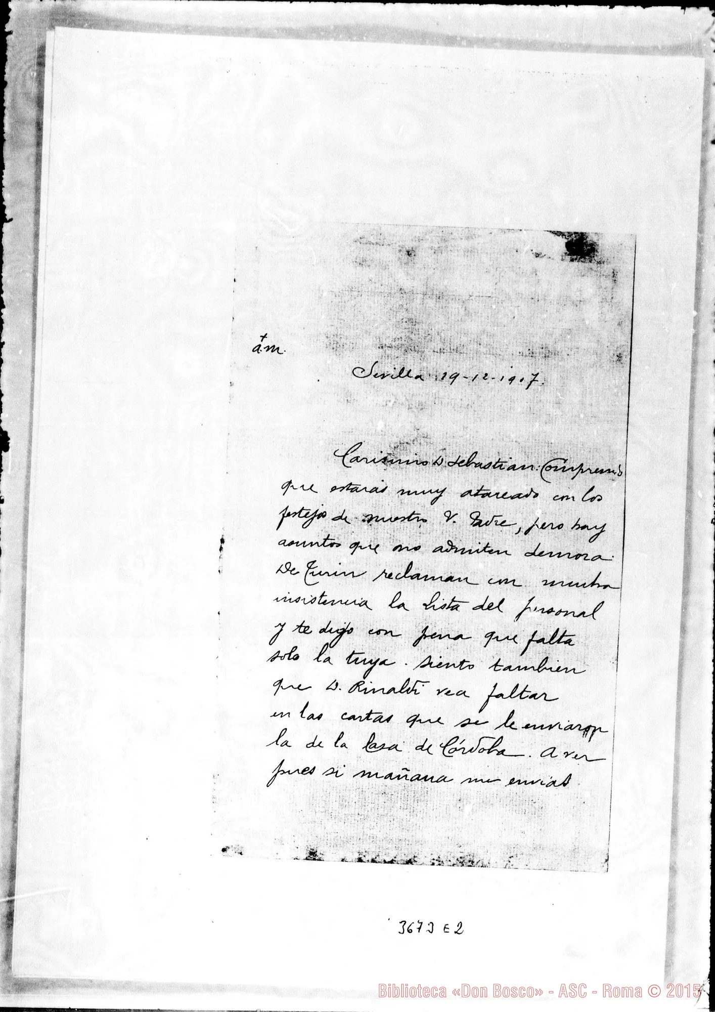 Fotogramma E 2 — Don Ricaldone-Don Sebastián Pastor. Sevilla, 19-12-1907