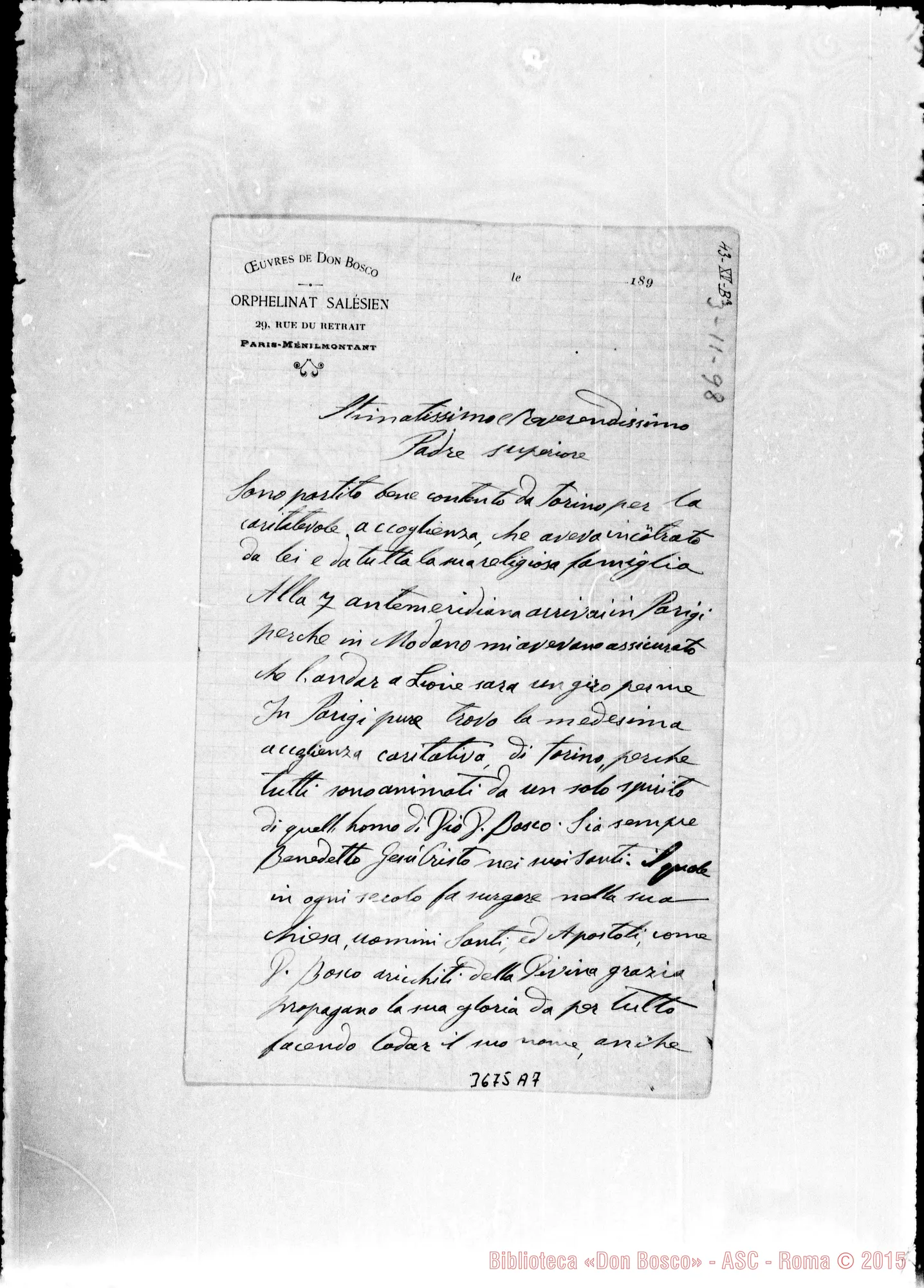 Fotogramma A 7 — Aggiar Basilio, arciv. di Sidone Parigi, 3-11-1898