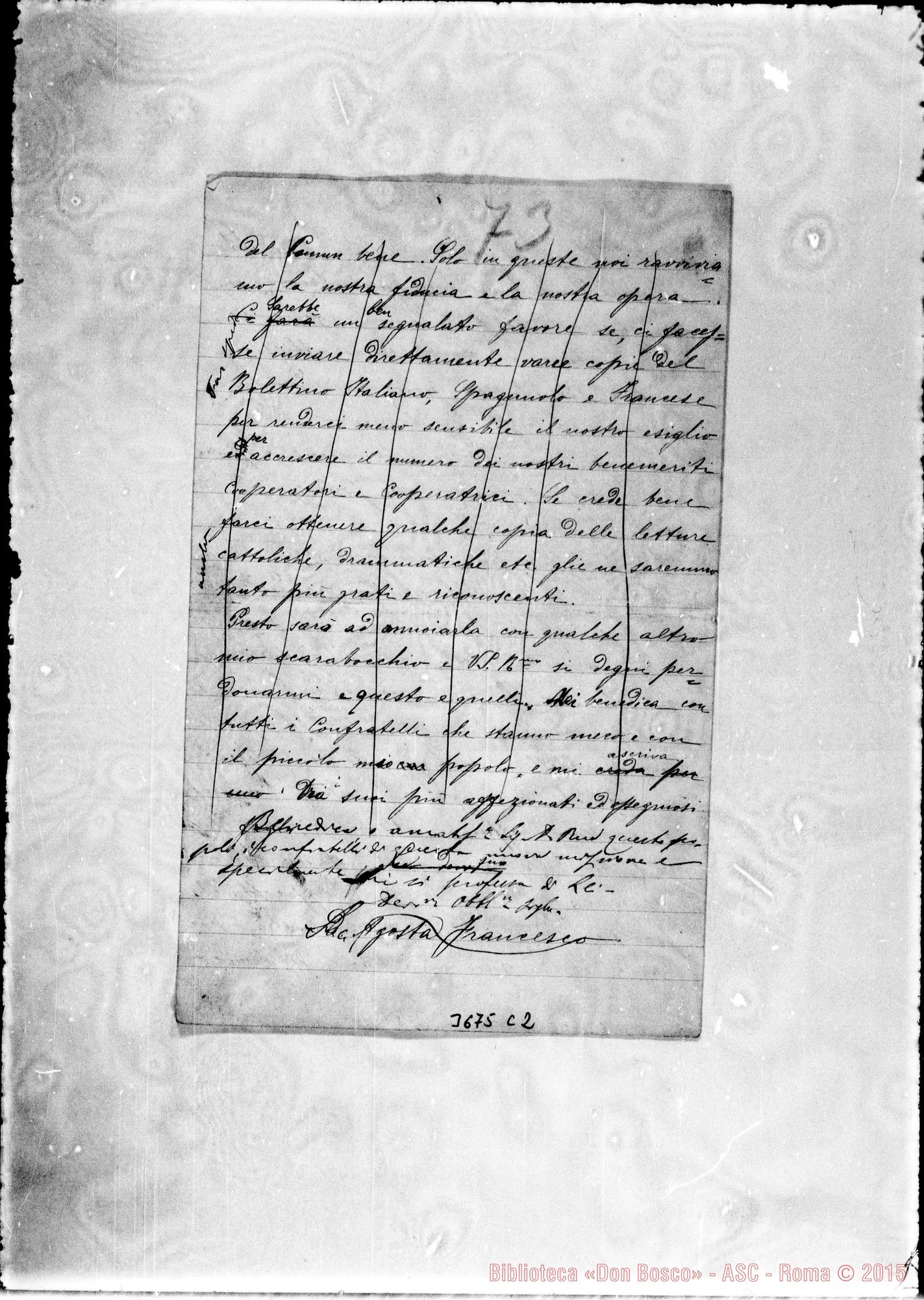 Fotogramma C 2 — Agosta Francesco, SDB Conessa, 12-08-1891 Autogr. Rua