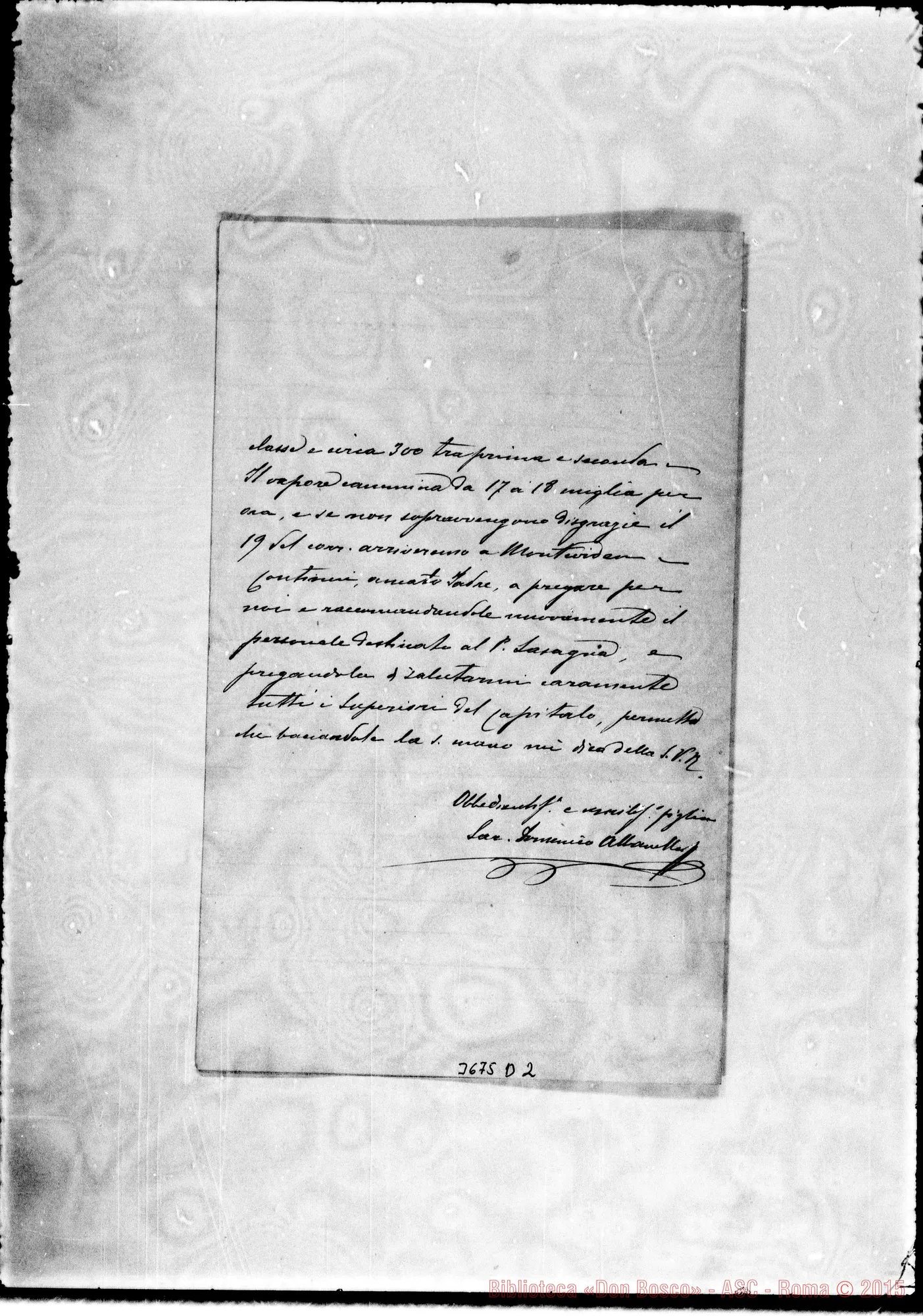 Fotogramma D 2 — Albanello Domenico, SDB Las Palmas, 7-11-1889 Autogr. Rua