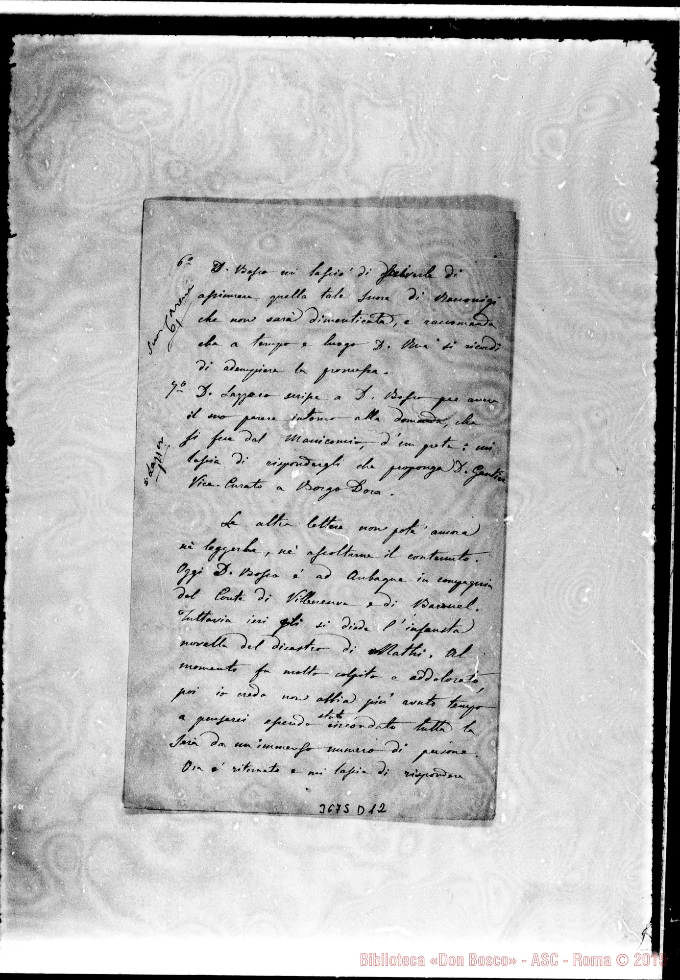 Fotogramma D 12 — « « Marseille, 9-02-1882 Autogr. Rua