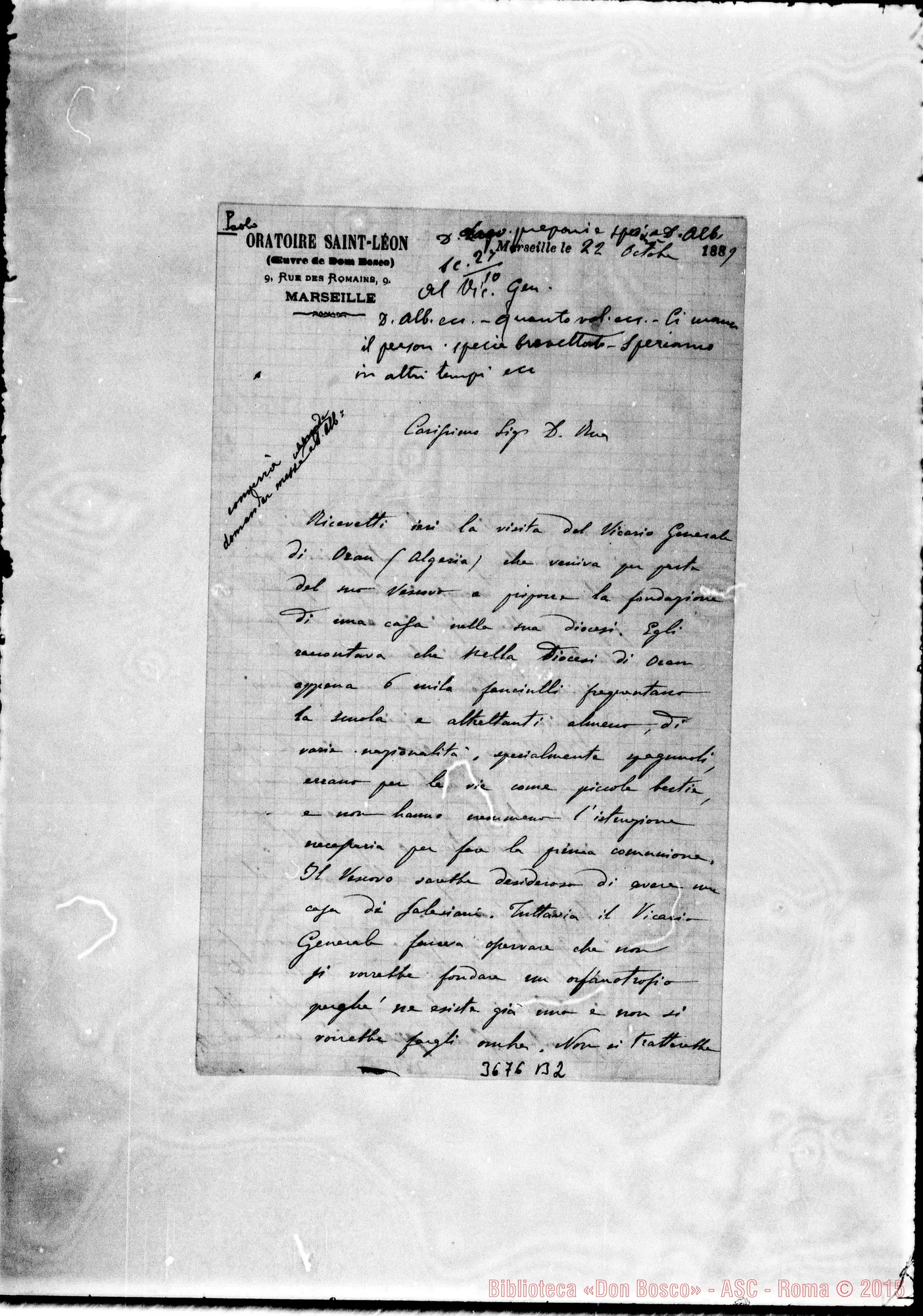 Fotogramma B 2 — « « Marseille, 22-10-1889 Autogr. Rua