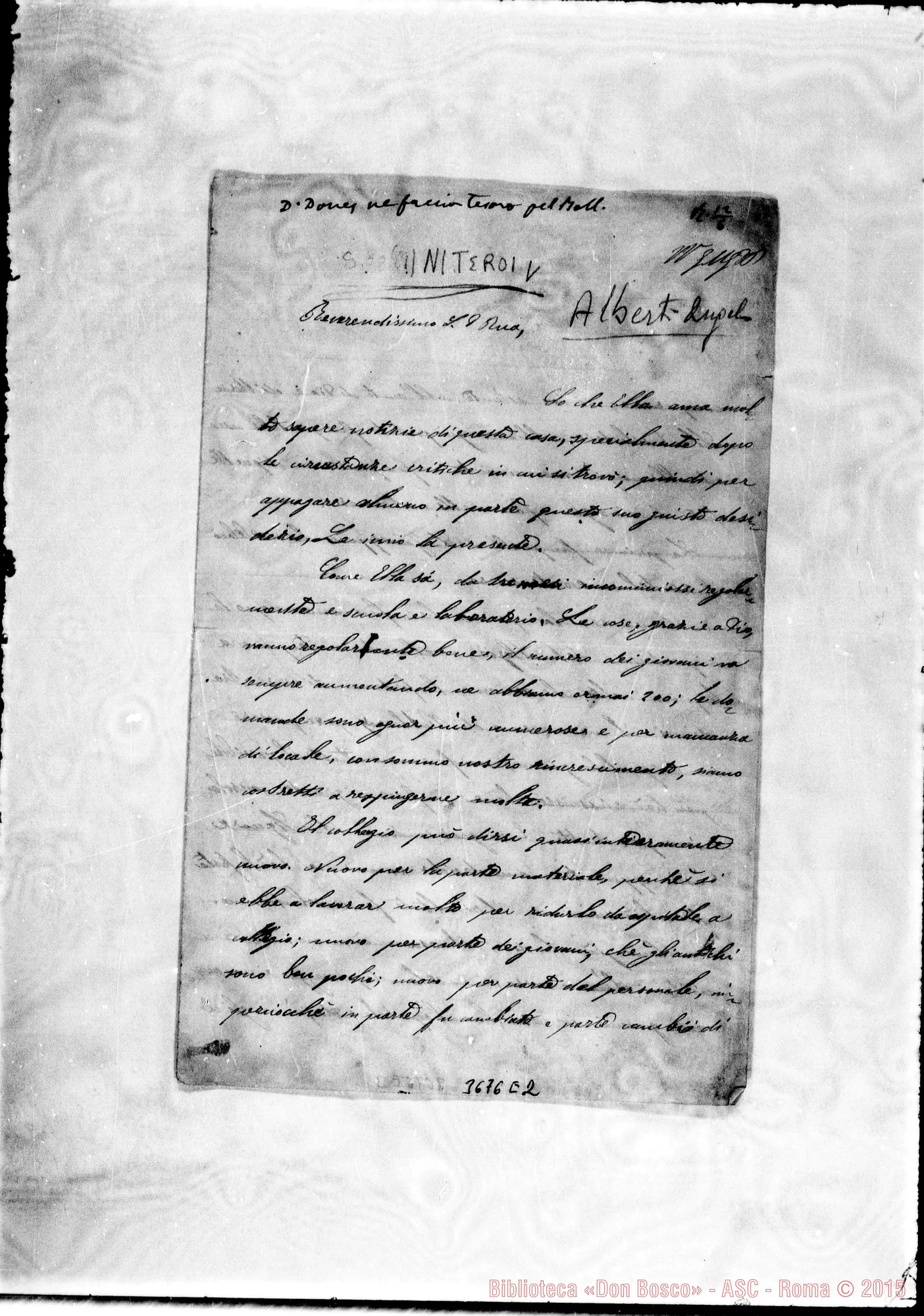 Fotogramma E 2 — Alberti Angelo, SDB Niterói, 8-05-1895 Autogr. Rua