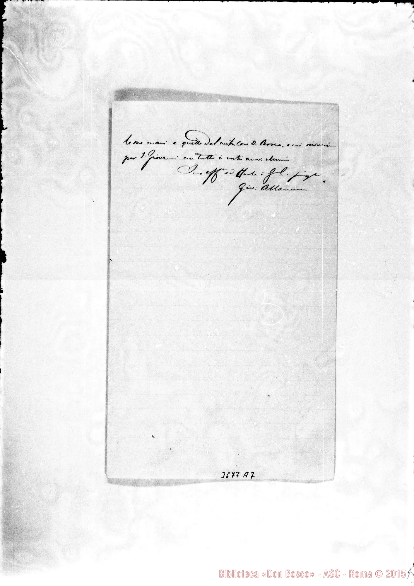 Fotogramma A 7 — Allavena Giovanni, SDB Paysandu, 25-04-1883 Autogr. Rua
