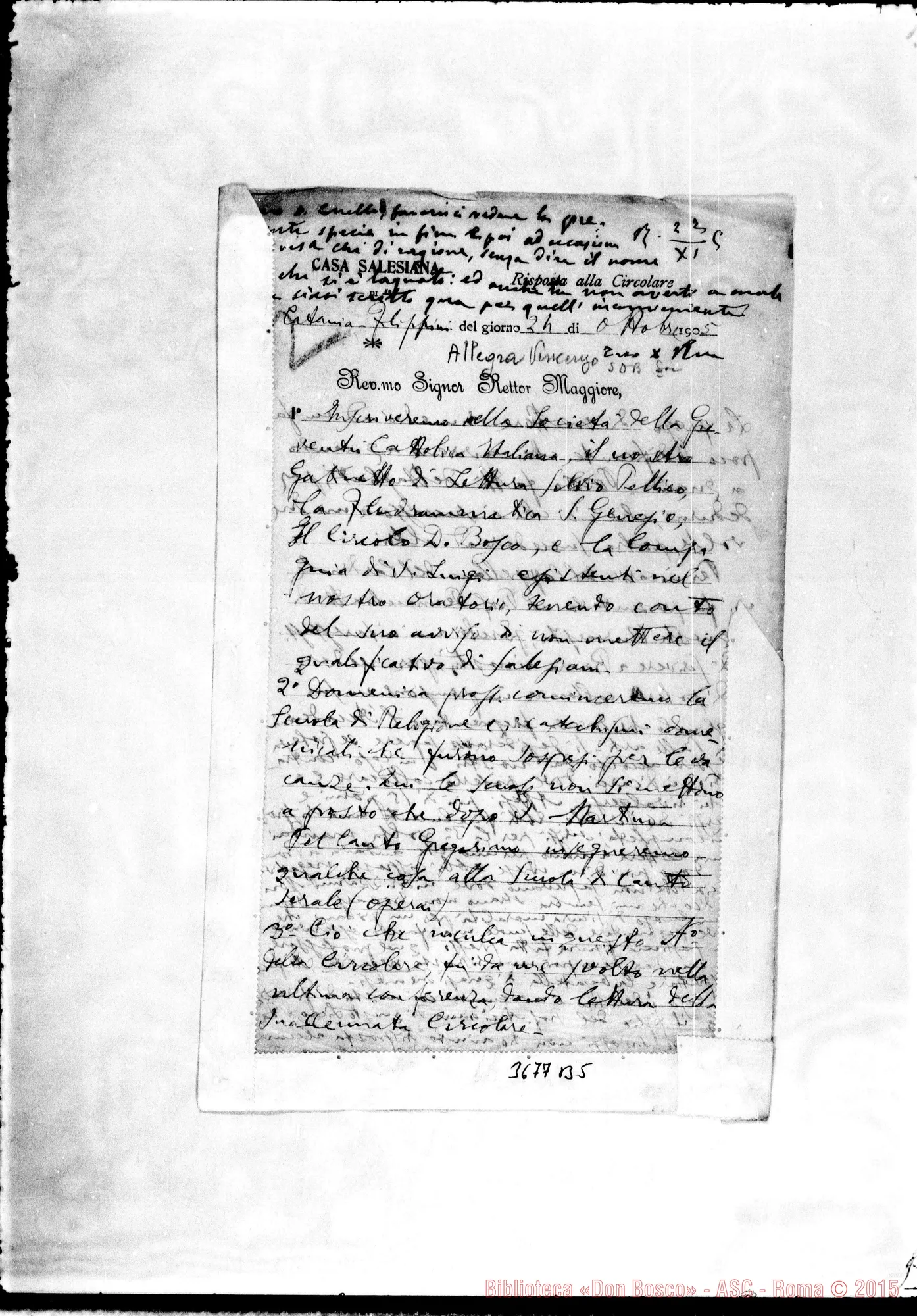 Fotogramma B 5 — Allegra Vincenzo, SDB Catania, 24-10-1905 Autogr. Rua