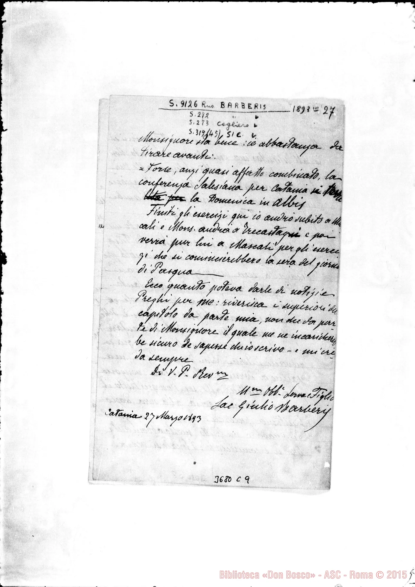 Fotogramma C 9 — « « Catania, 27-03-1893 Autogr. Rua