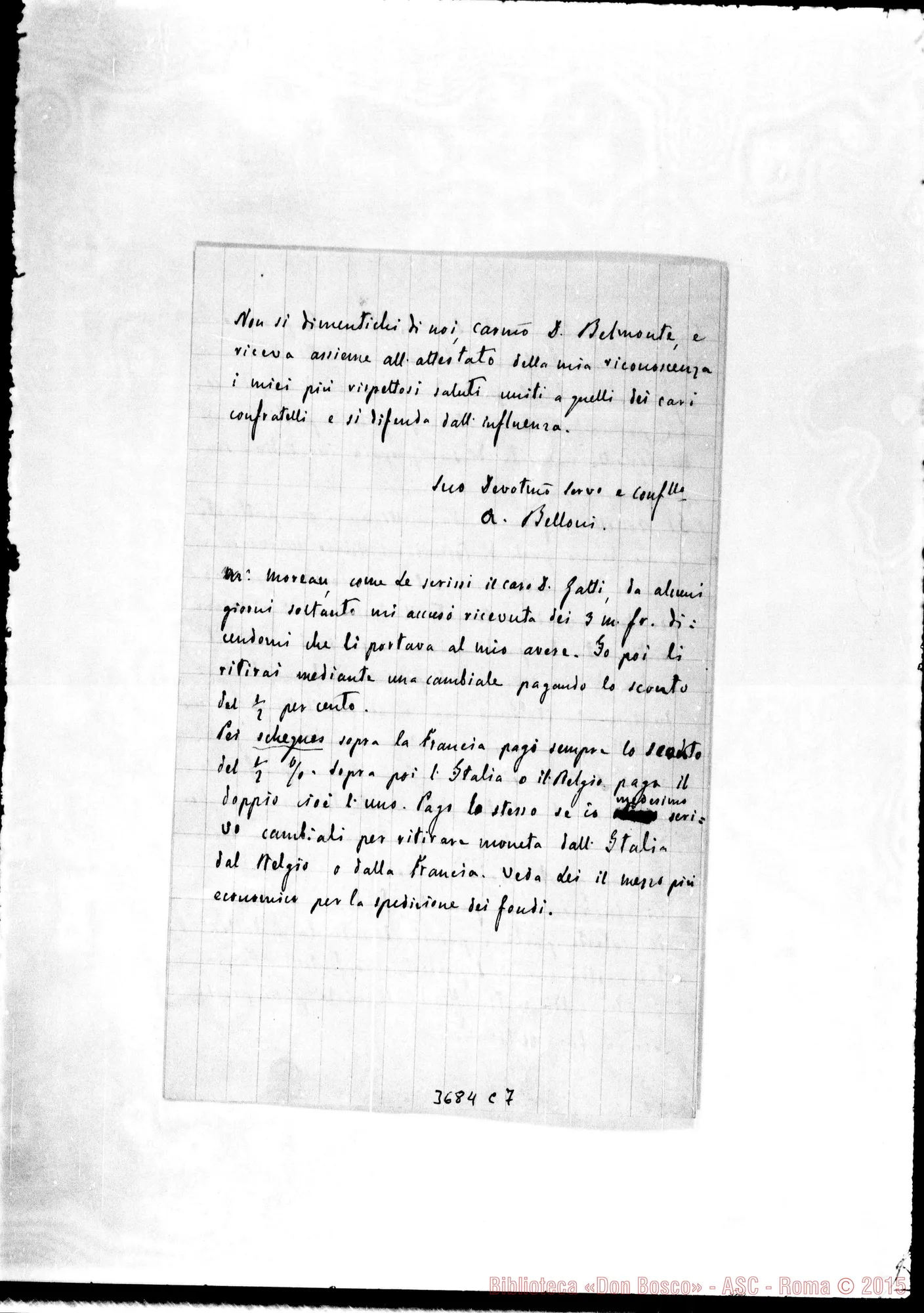 Fotogramma C 7 — Belloni Antonio, SDB Betlemme, 18-02-1900 Autogr. Rua