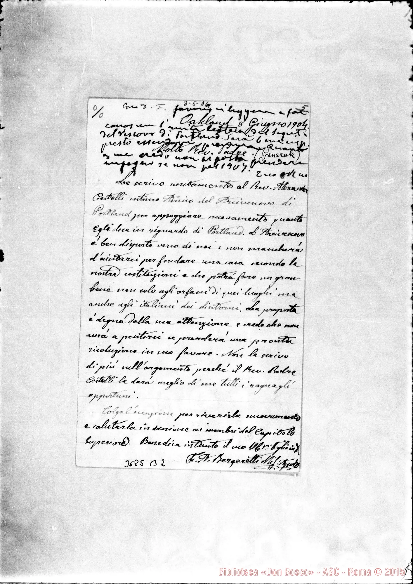 Fotogramma B 2 — Bergeretti A., sac. Oakland, 8-06-1904 Autogr. Rua
