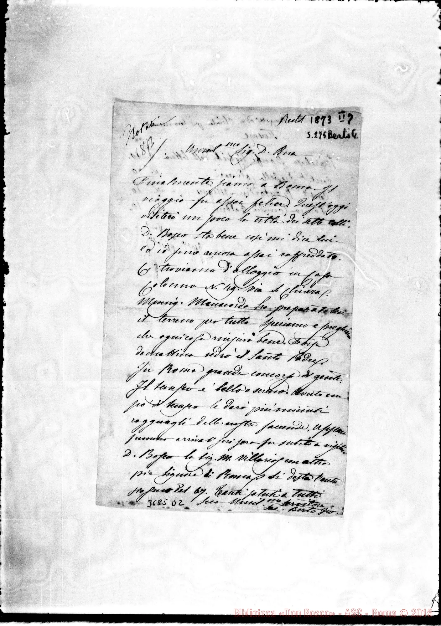 Fotogramma D 2 — « « Roma, 2-1873 Autogr. Rua