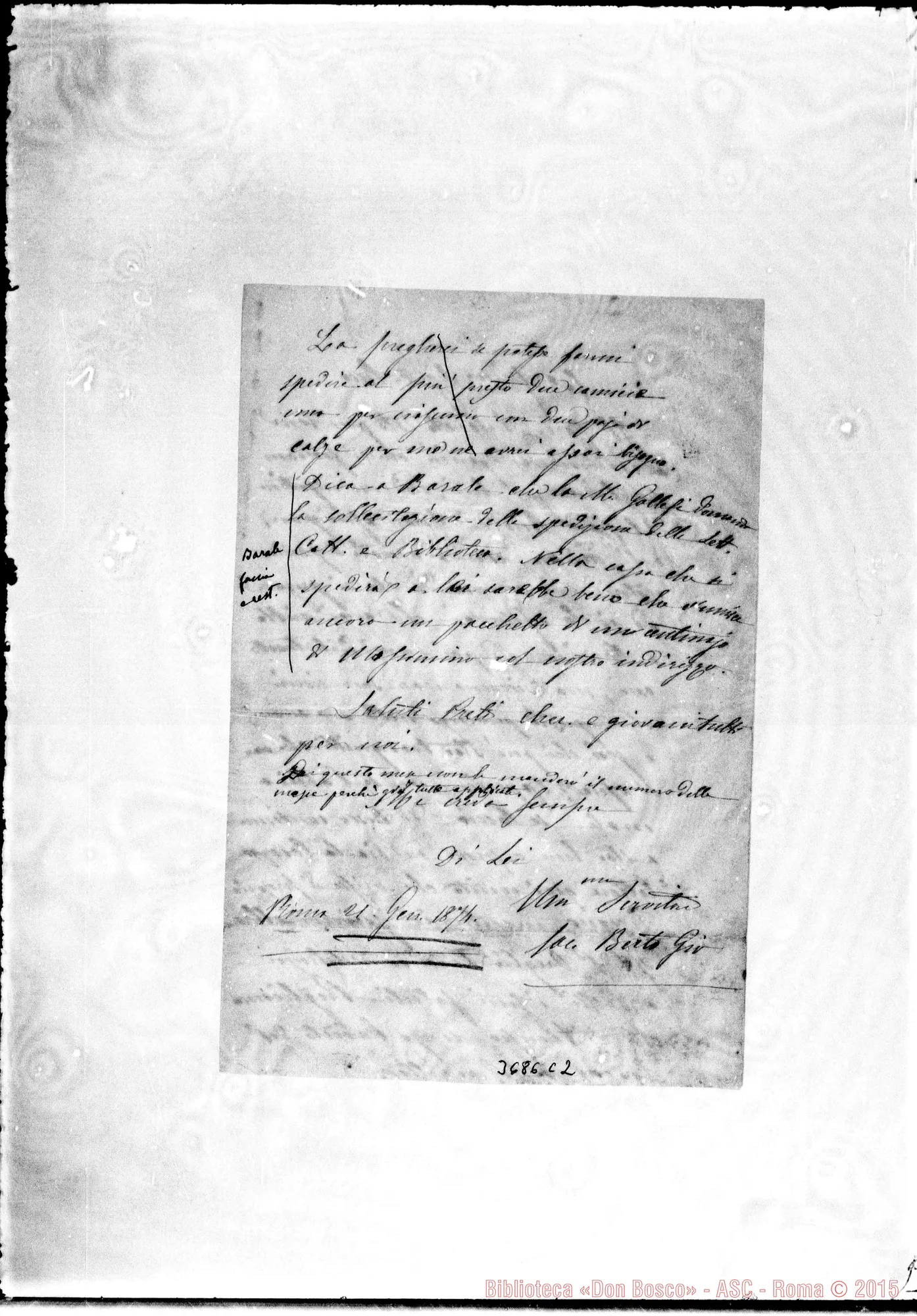 Fotogramma C 2 — « « Roma, 21-01-1874 Autogr. Rua