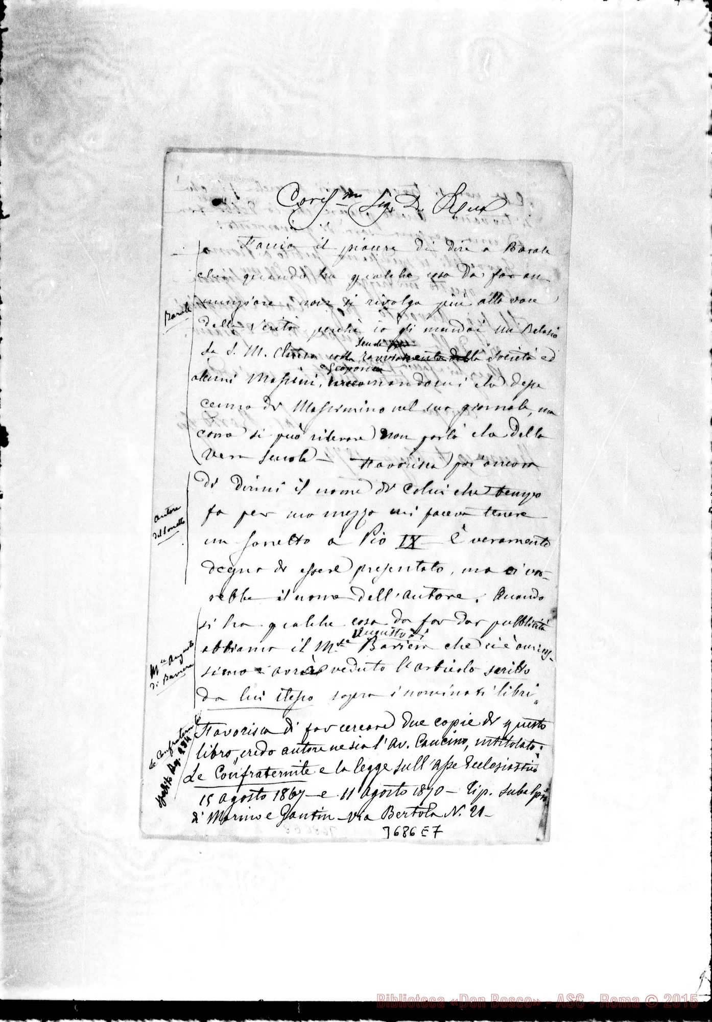 Fotogramma E 7 — « « Roma, 19-02-1874 Autogr. Rua