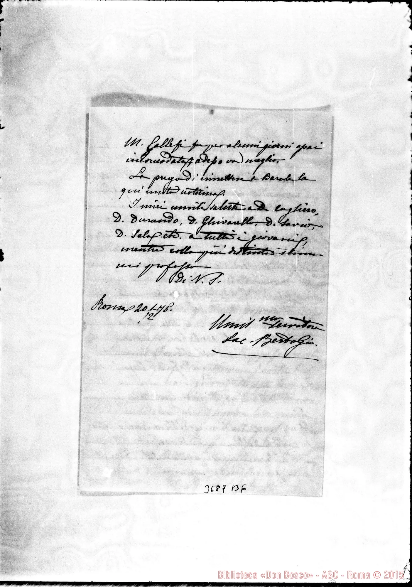 Fotogramma B 6 — « « Roma, 20-02-1875 Autogr. Rua