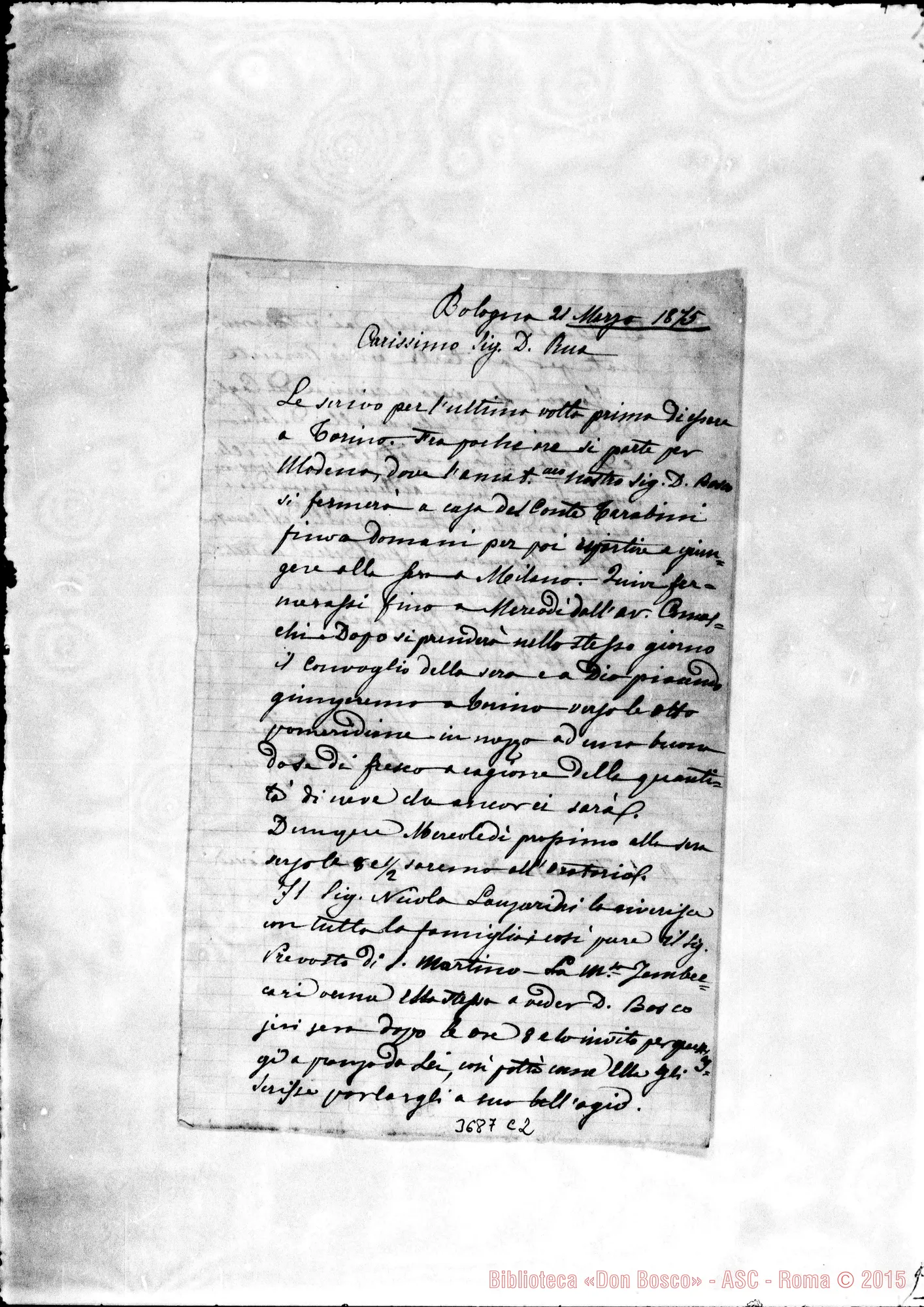 Fotogramma C 2 — « « Bologna, 21-03-1875 Autogr. Rua