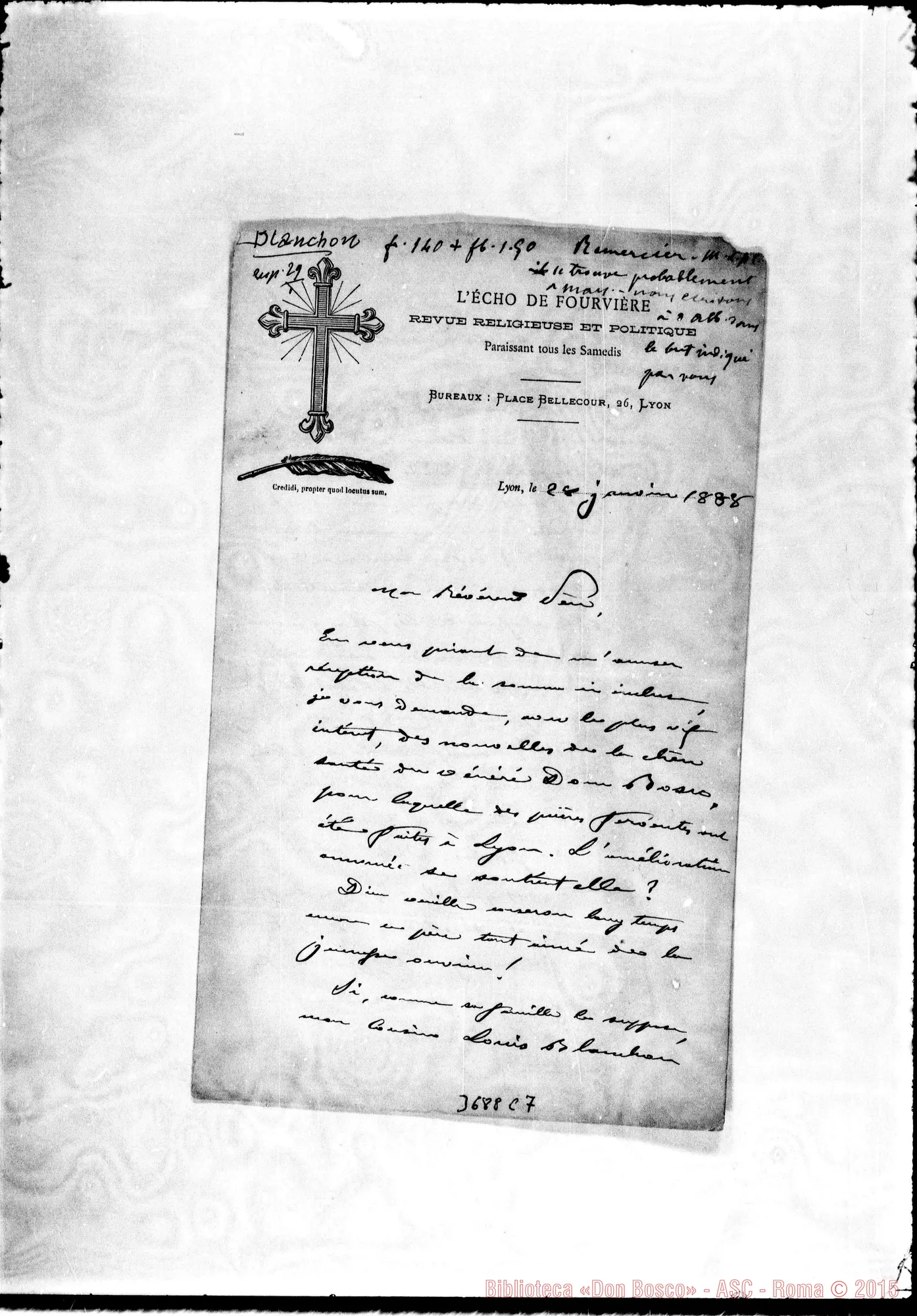 Fotogramma C 7 — Blanchon Lyon, 28-01-1888 Autogr. Rua