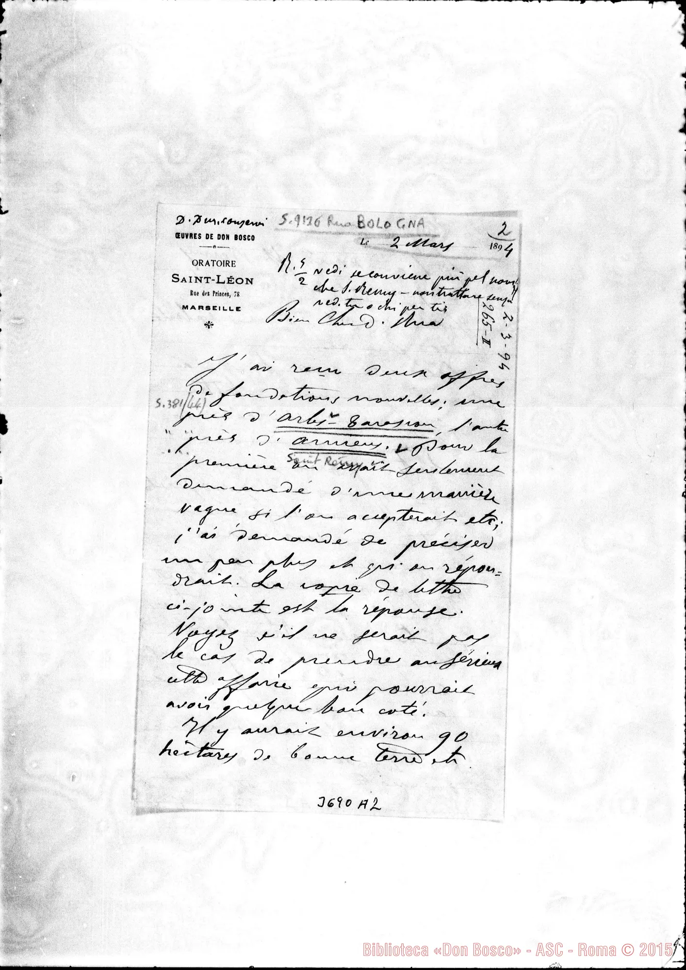 Fotogramma A 2 — « « Marseille, 2-03-1894 Autogr. Rua