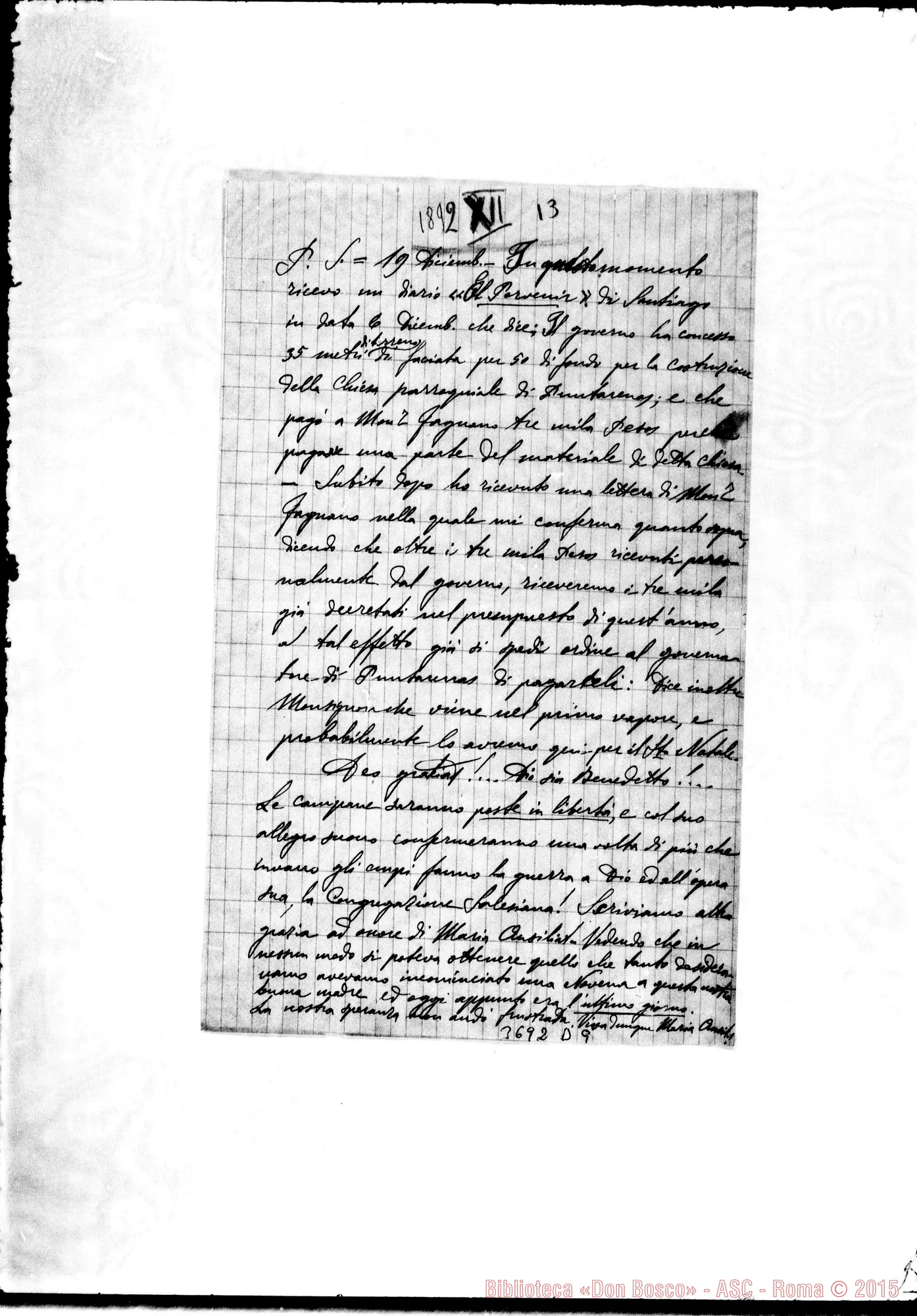 Fotogramma D 9 — « « Puntarenas, 13-12-1892 Autogr. Rua