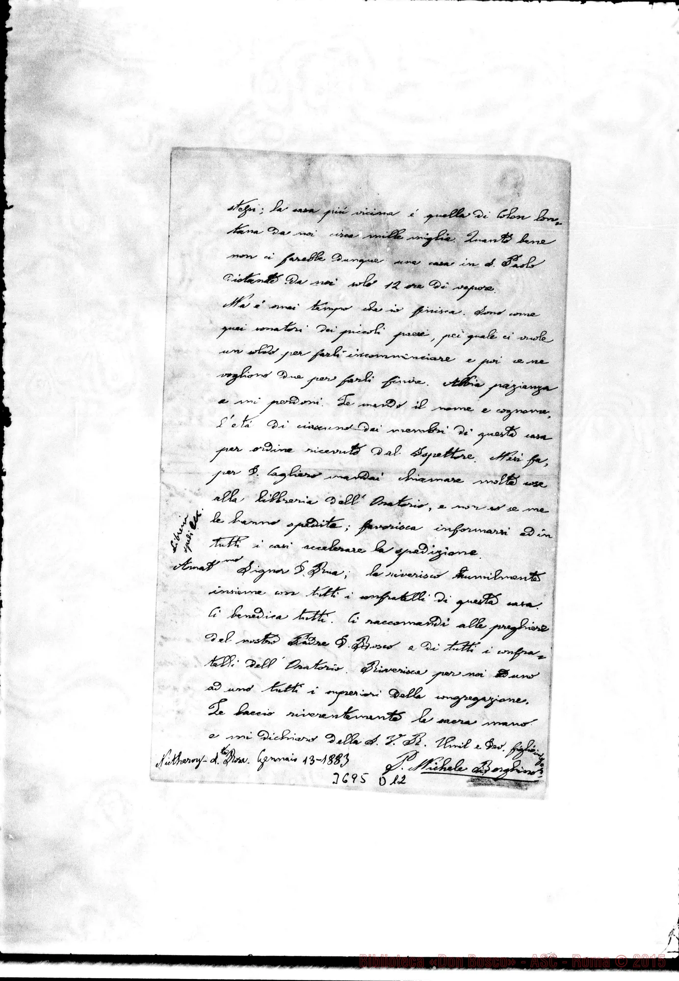 Fotogramma D 12 — Borghino Michele, SDB Niterói, 13-01-1883 Autogr. Rua