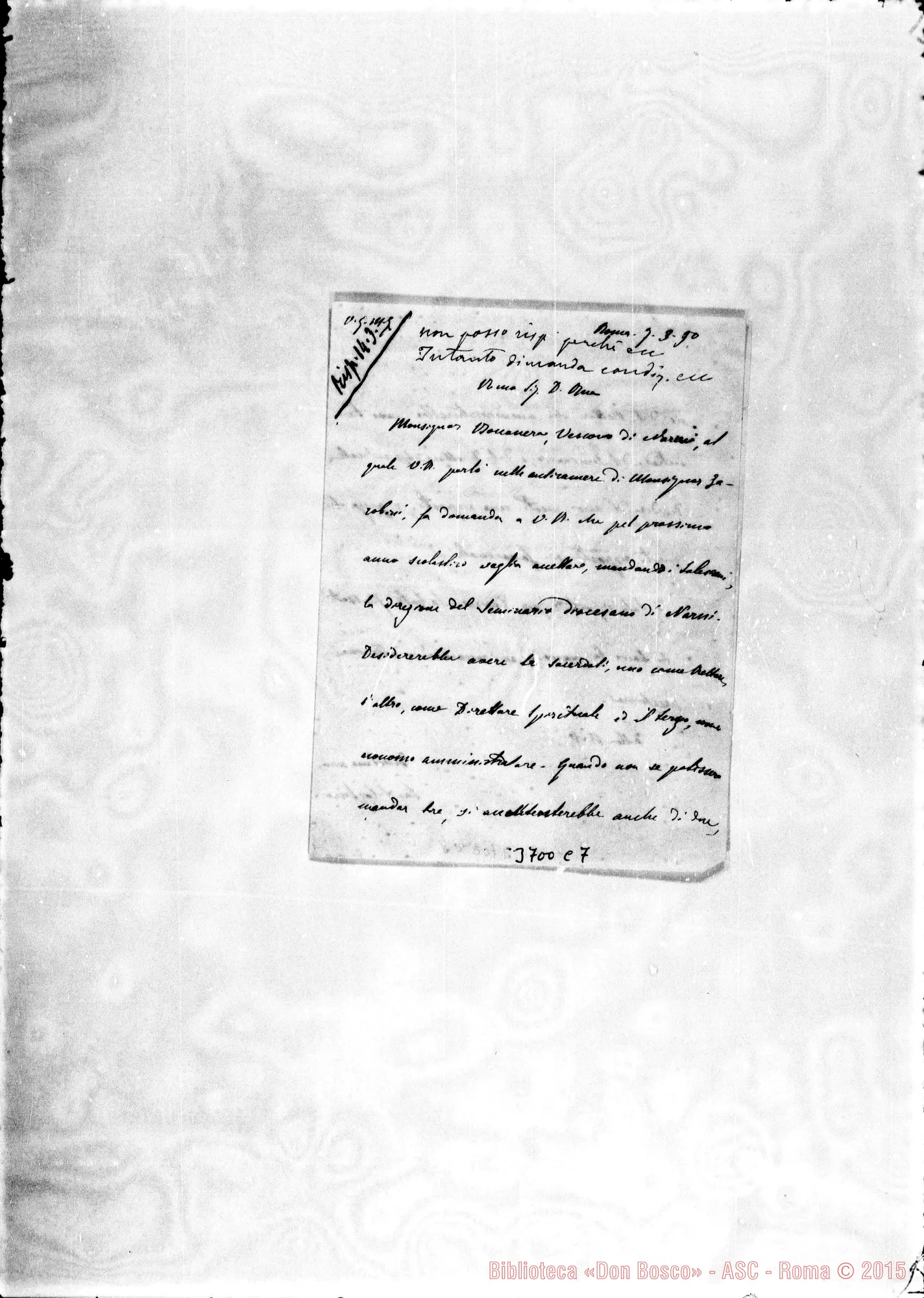Fotogramma C 7 — Cagliero Cesare, SDB Roma, 7-03-1896 Autogr. Rua