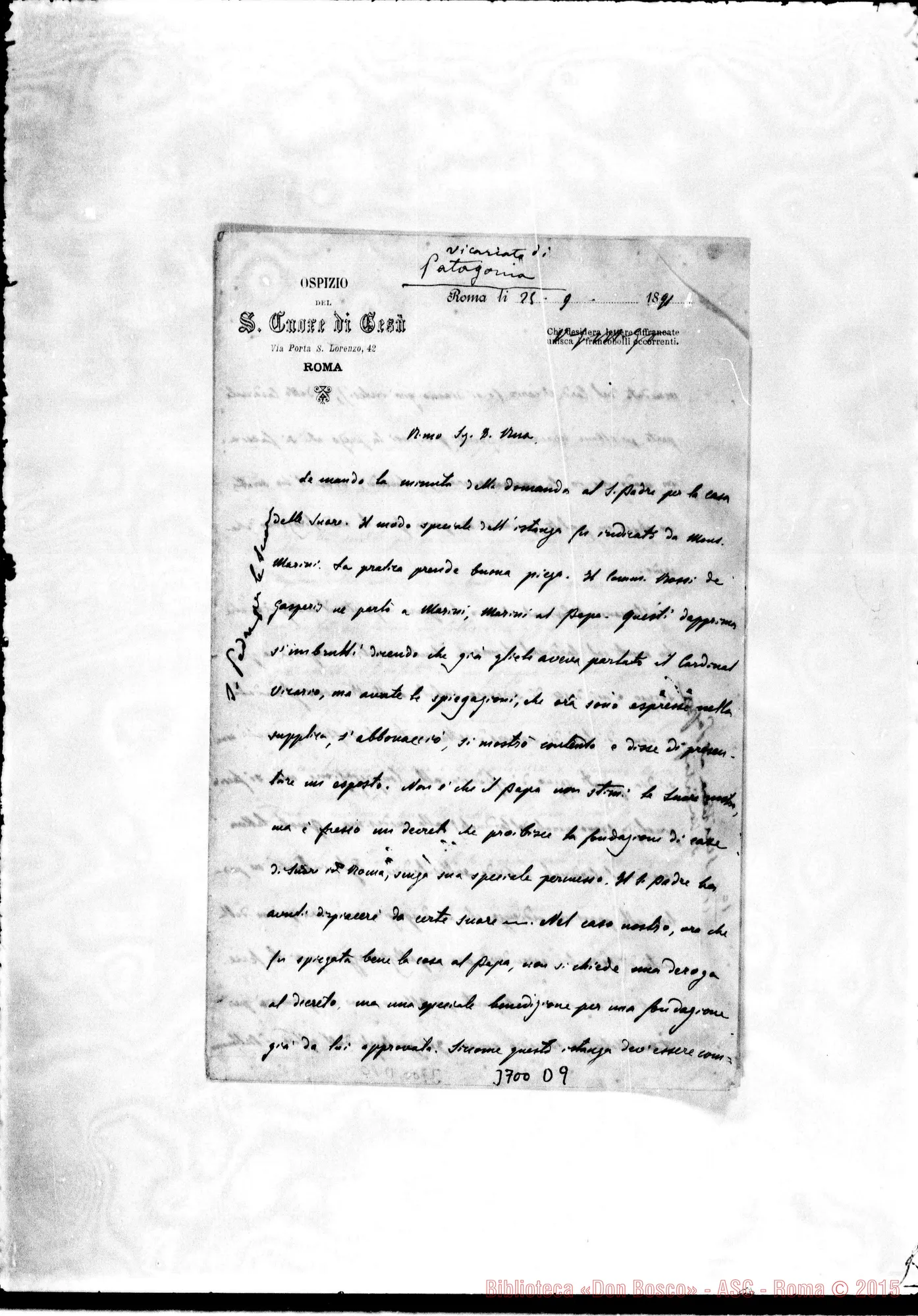 Fotogramma D 9 — Cagliero Cesare, SDB Roma, 25-09-1891 Autogr. Rua