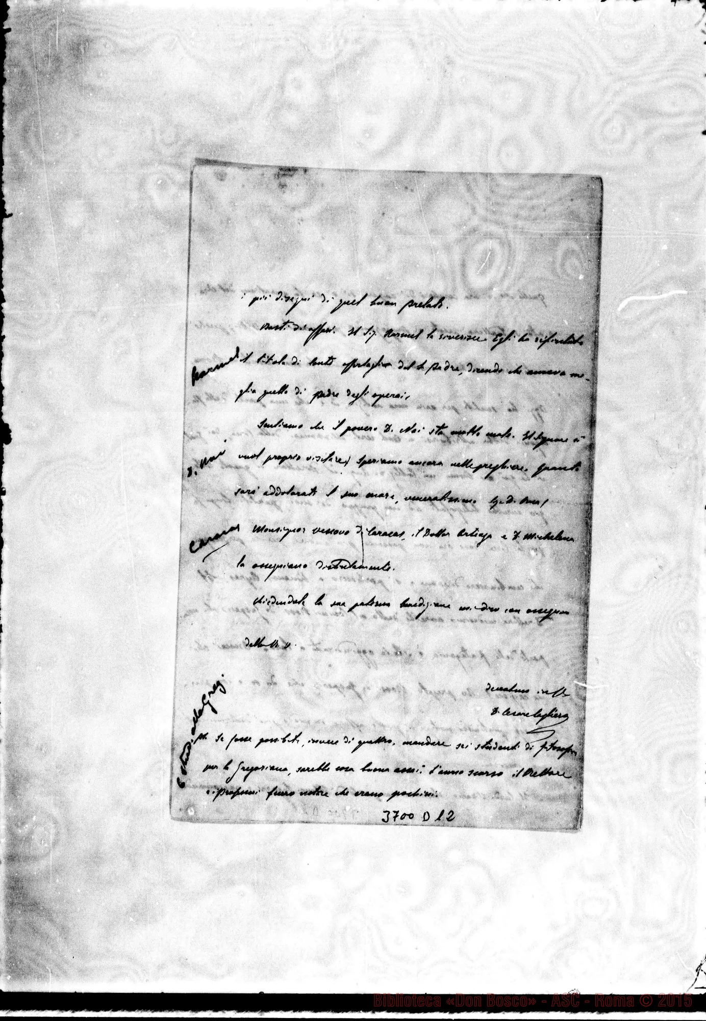 Fotogramma D 12 — Cagliero Cesare, SDB Roma, 25-09-1891 Autogr. Rua