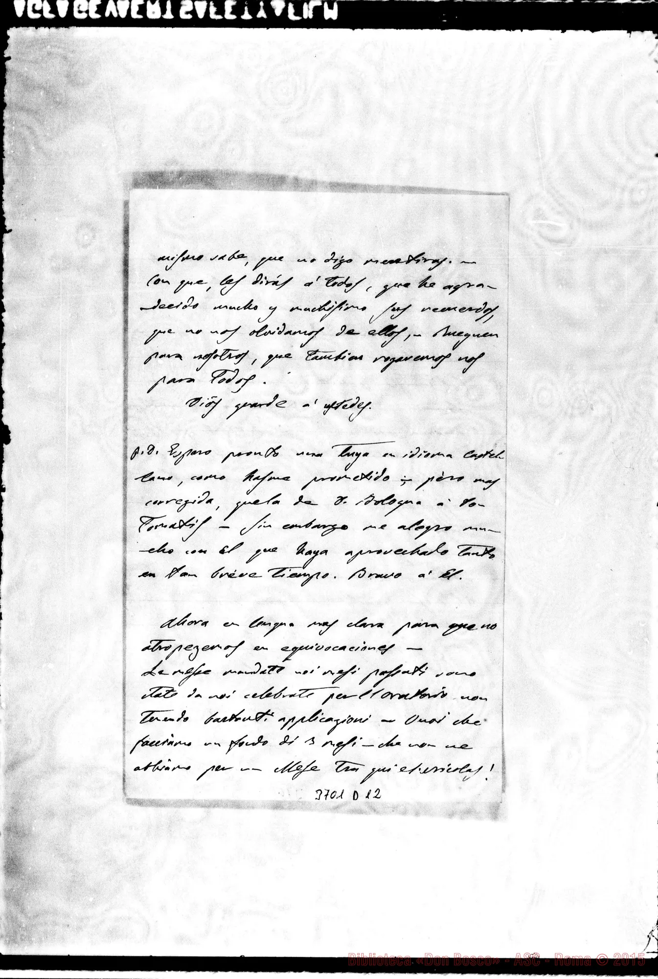 Fotogramma D 12 — Cagliero Giovanni, card. Buenos A., 4-04-1876
