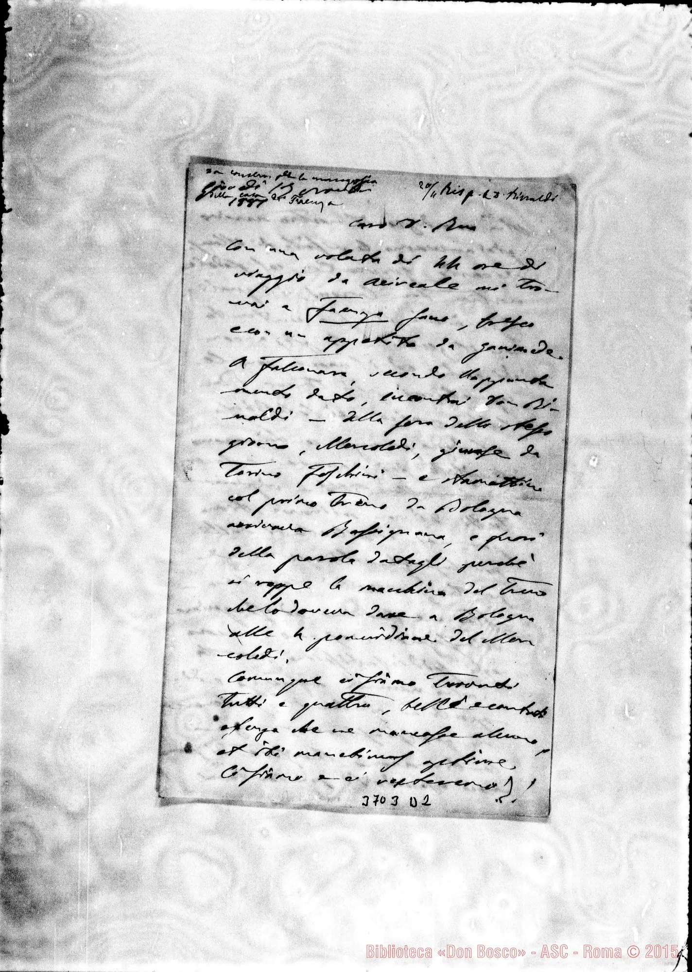 Fotogramma D 2 — « « Faenza, 17-11-1881 Autogr. Rua