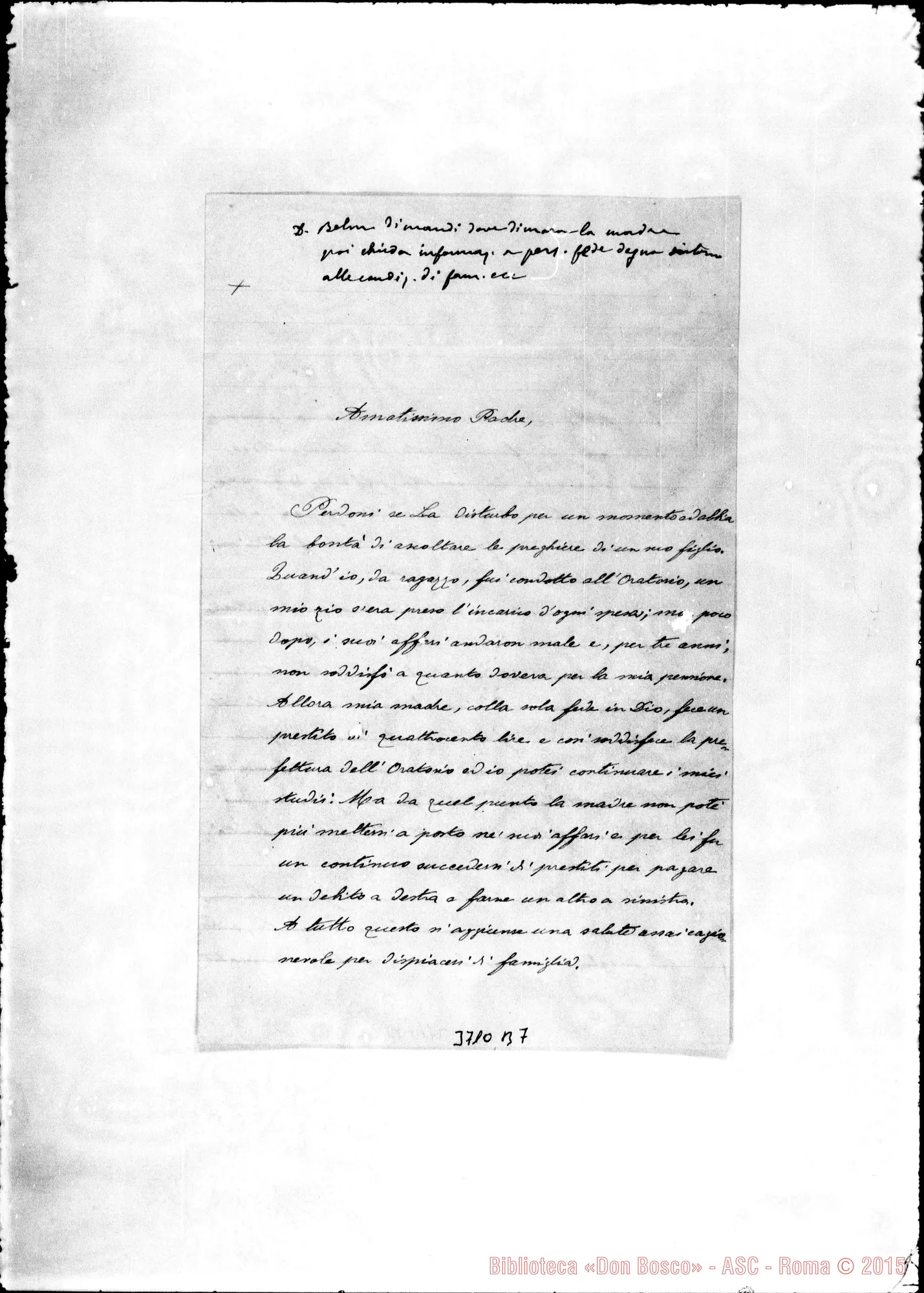 Fotogramma B 7 — Cane Felice, ch. Parma, 31-10-1892 Autogr. Rua Segue lett. di D. Belmonte