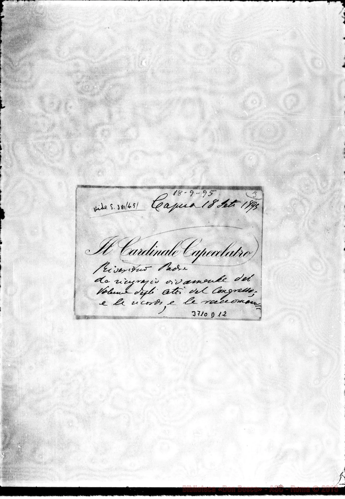 Fotogramma D 12 — « « Capua, 18-09-1895 Bigliettino
