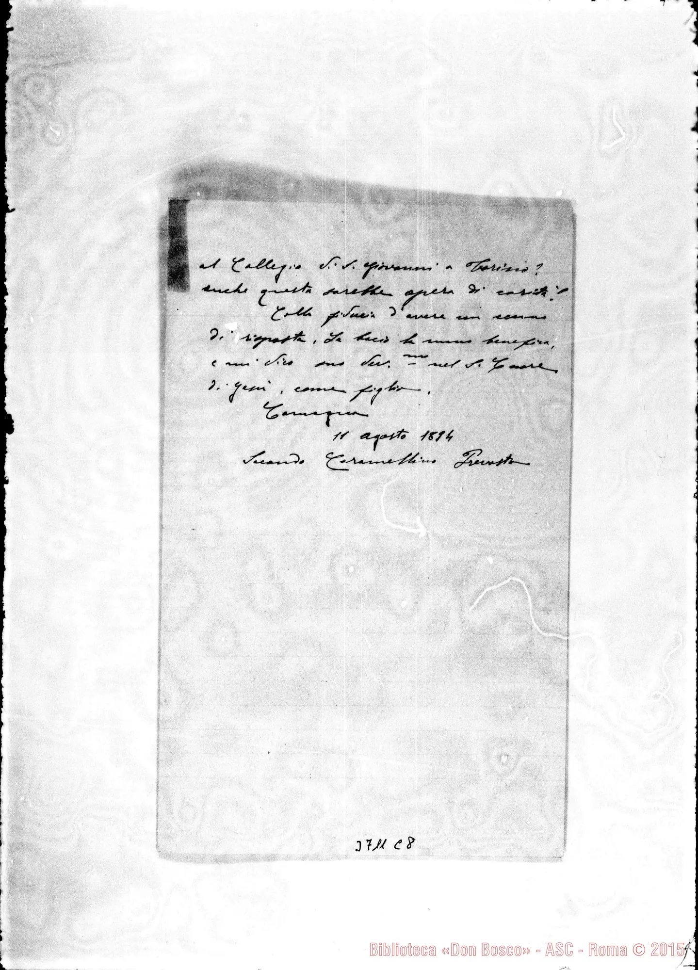 Fotogramma C 8 — Caramellino Secondo, sac. Caramagna, 11-08-1894 Autogr. Rua