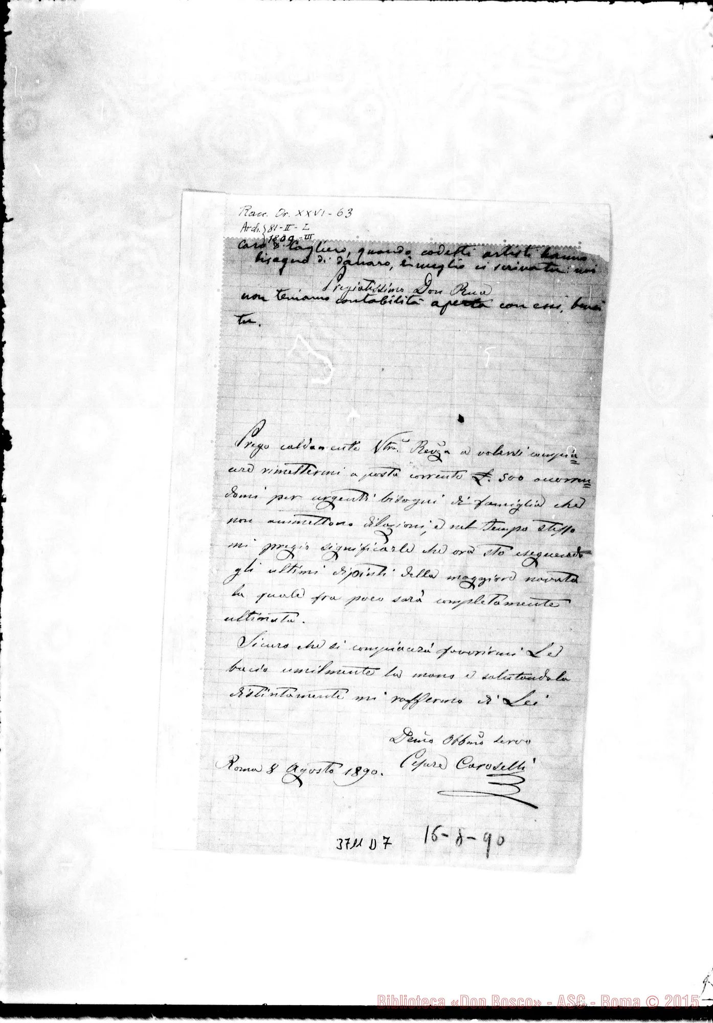 Fotogramma D 7 — Caroselli Cesare Roma, 8-08-1890 Autogr. Rua