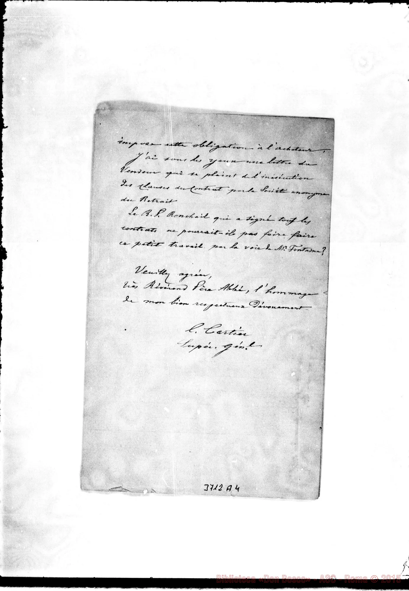 Fotogramma A 4 — « « Rennes, 15-06-1897 Copia. Segue lett. ms. di D. Rua A D. Ronchail.