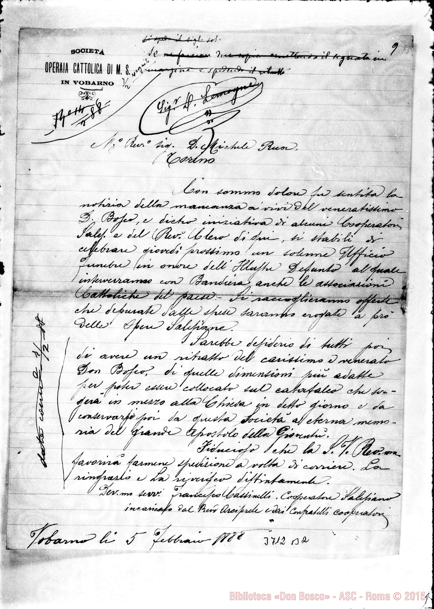 Fotogramma B 2 — Casinelli Francesco Vobarno, 5-02-1888 Autogr. Rua