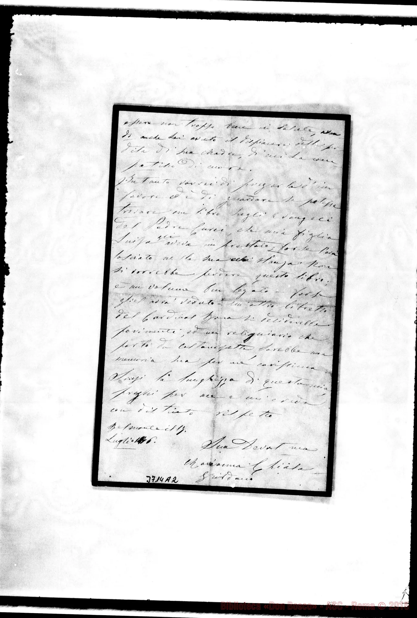 Fotogramma A 2 — « « Belmonte, 17-07-1876 Su D. Chiala