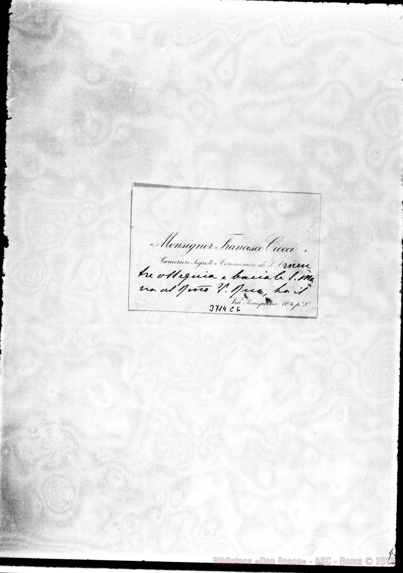 Fotogramma C 6 — Ciocci Francesco, mons. s.l. s.d. Bigliettino