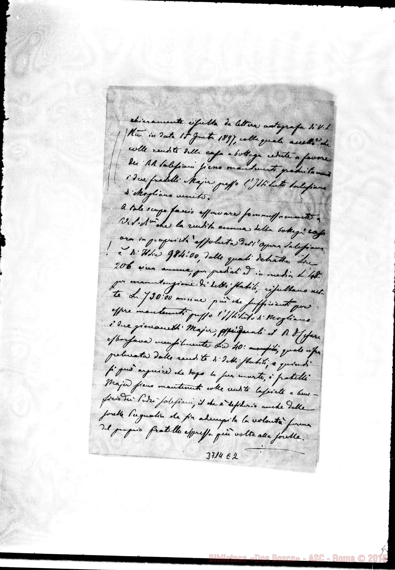 Fotogramma E 2 — Clementini Bartolomeo, mons. Venezia, 28-02-1900 Autogr. Rua