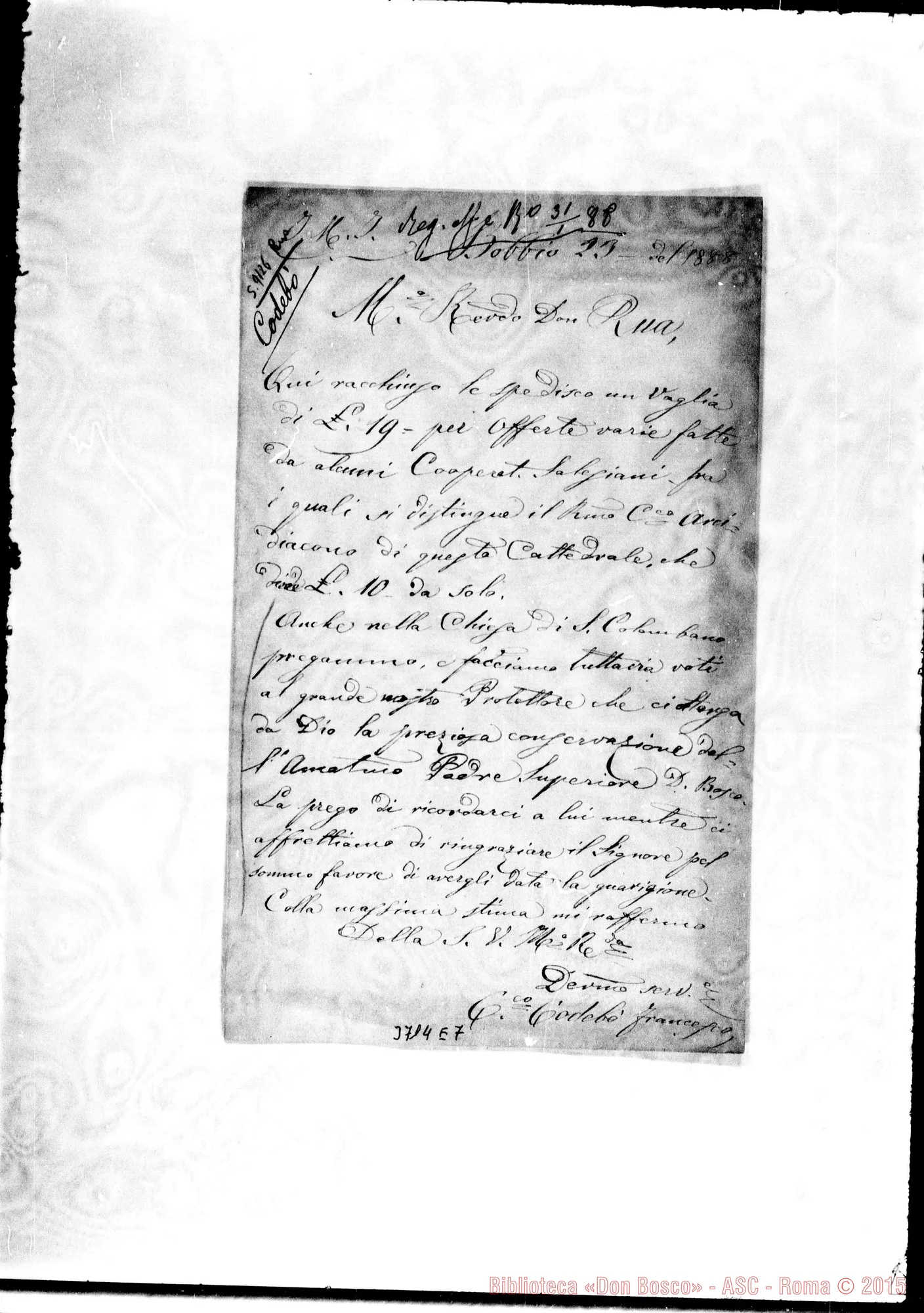 Fotogramma E 7 — Codebó Francesco, sac. Bobbio, 23-01-1888
