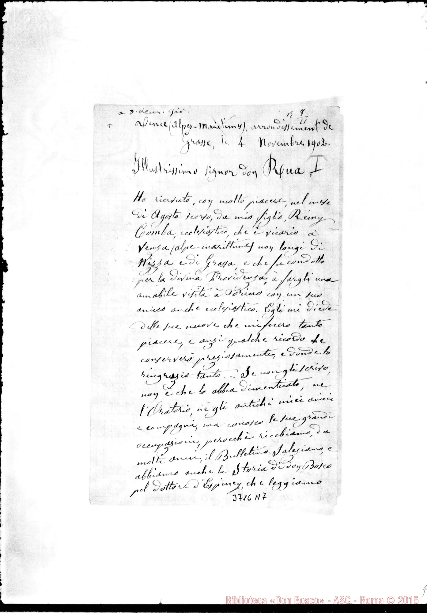Fotogramma A 7 — « « Vence, 4-11-1902 Autogr. Rua