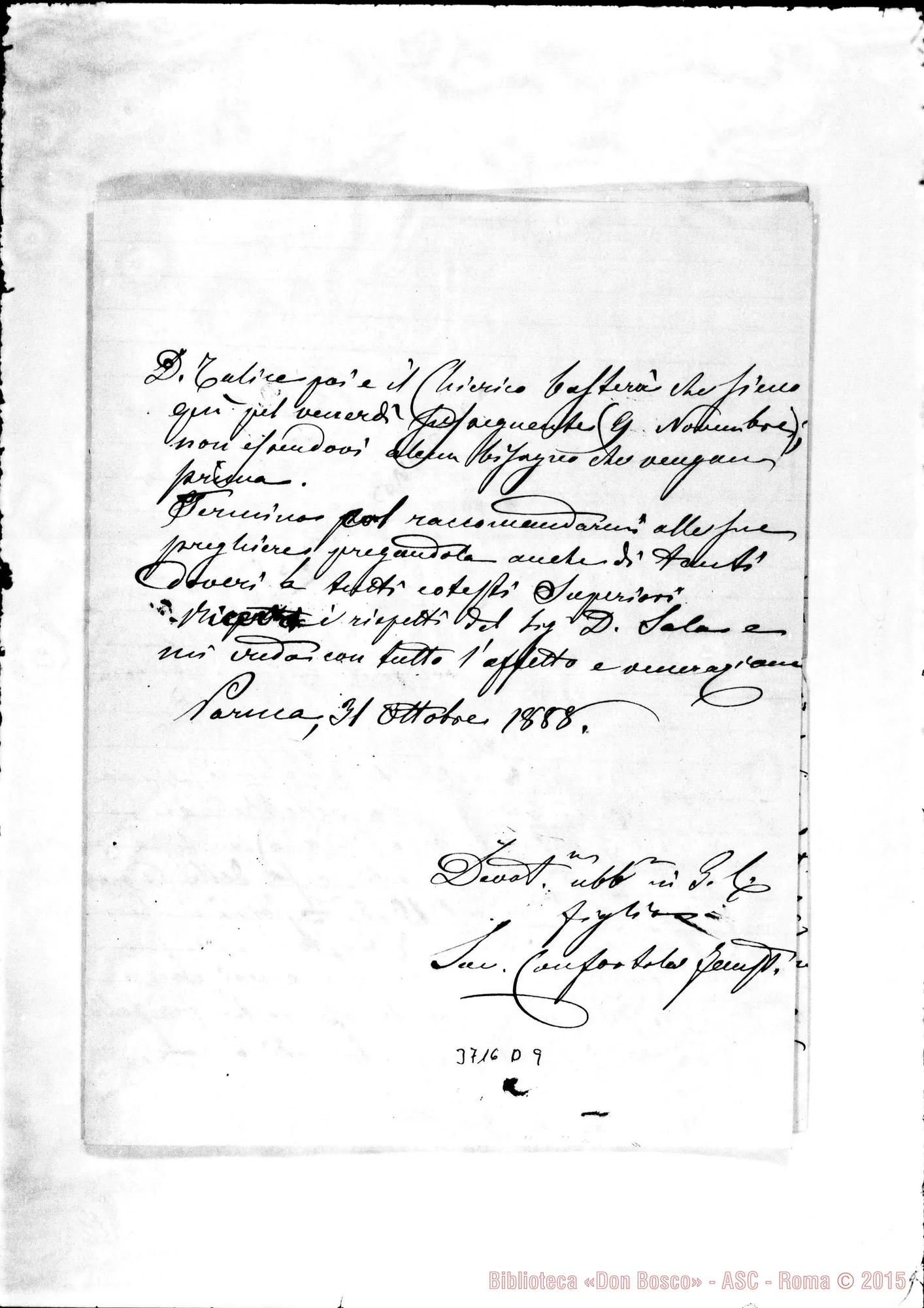 Fotogramma D 9 — « « Parma, 31-10-1888 Autogr. Rua
