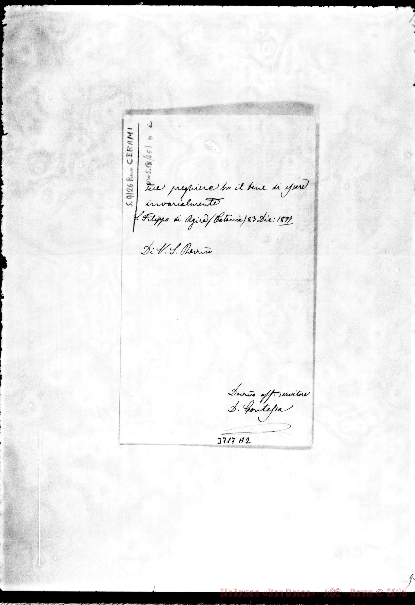 Fotogramma A 2 — « « Agira, 23-12-1897 Autogr. Rua