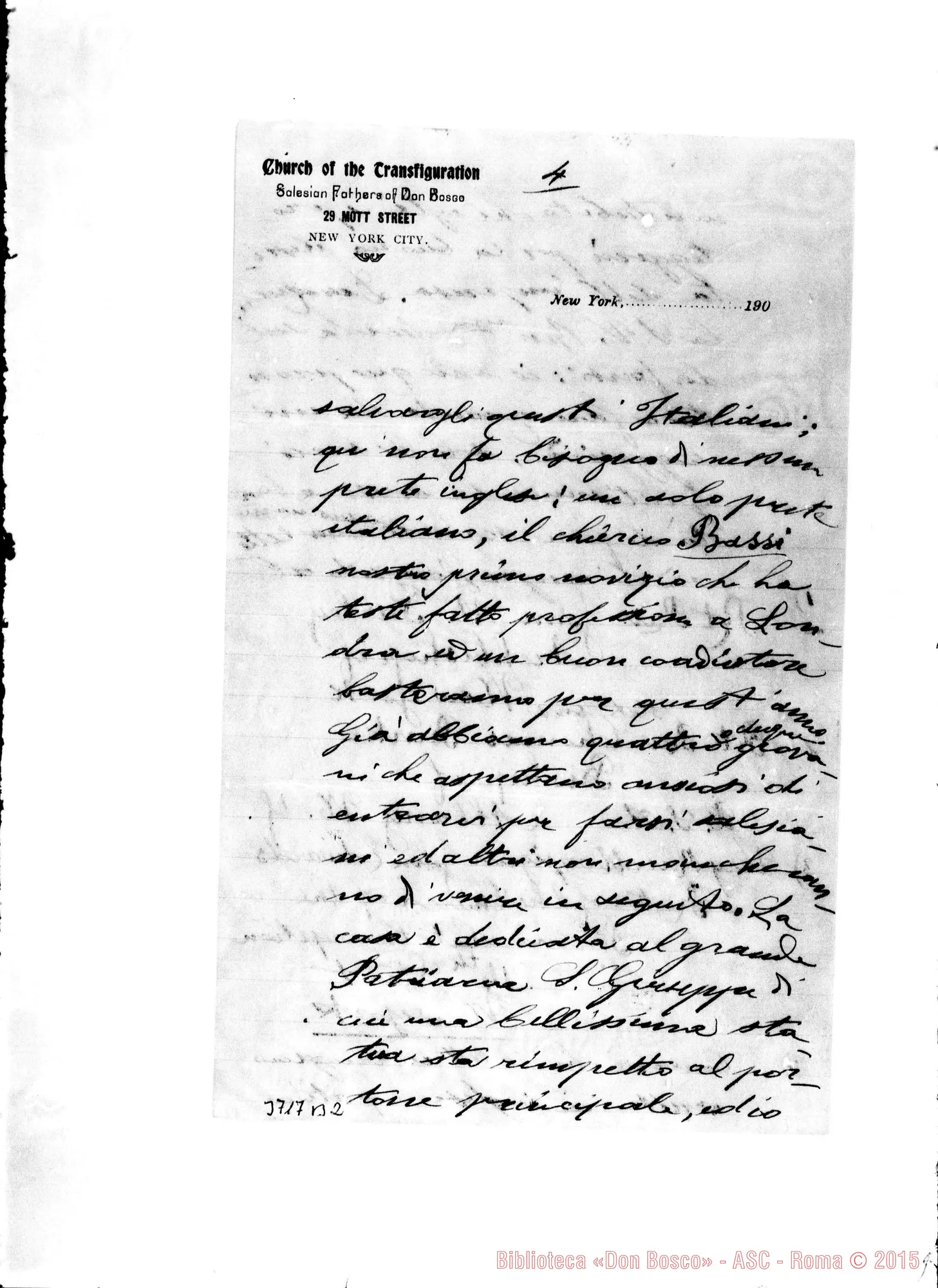Fotogramma B 2 — Coppo Ernesto, SDB New York, 4-08-1903 Autogr. Rua
