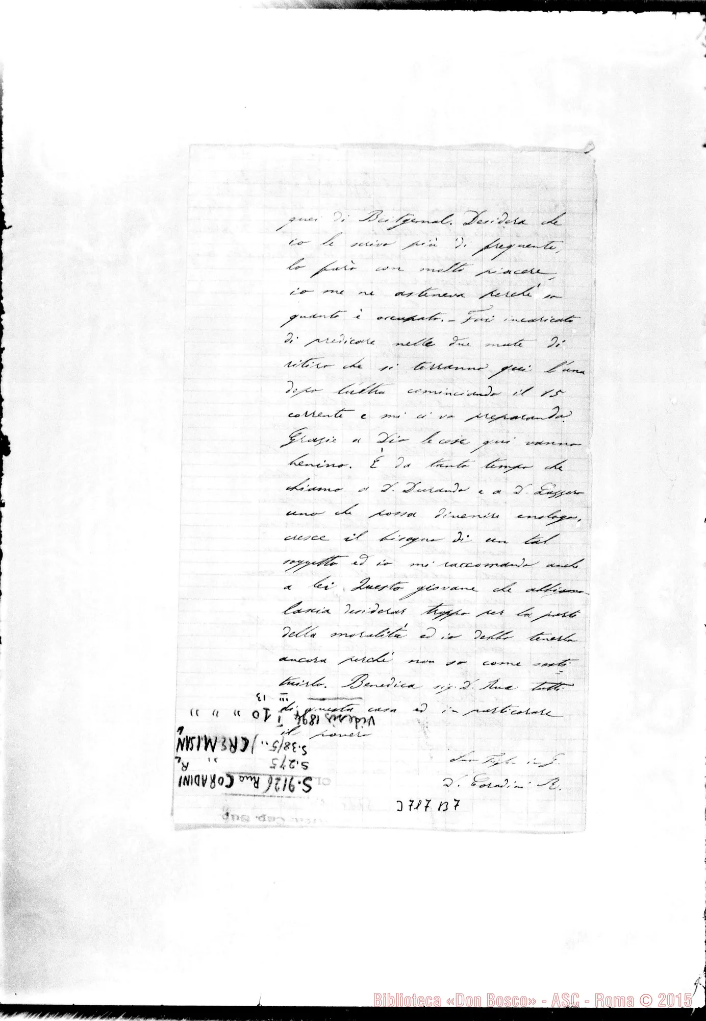 Fotogramma B 7 — Coradini Ruggero, SDB Cremisan, 8-08-1894 Autogr. Rua