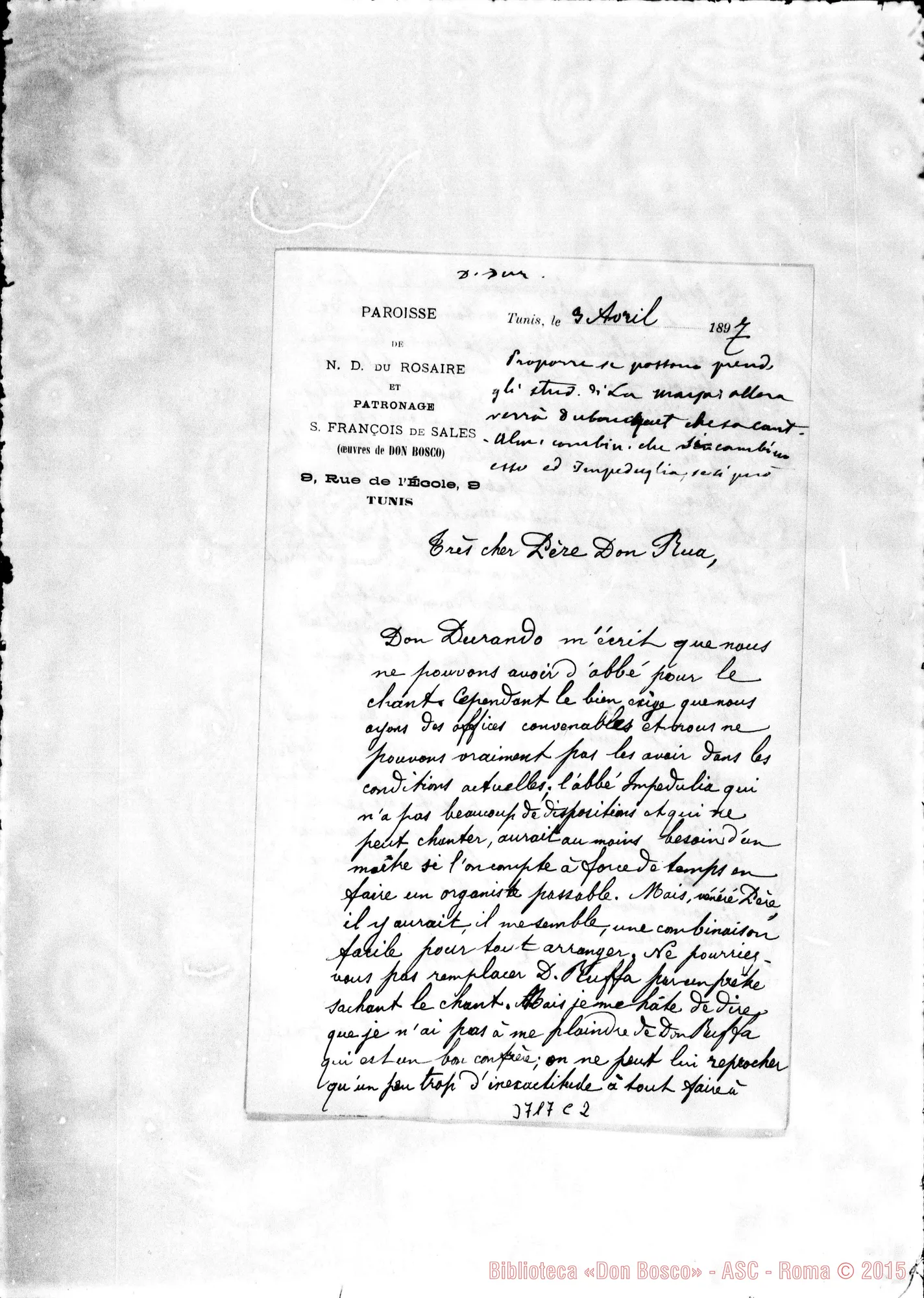 Fotogramma C 2 — Corlay Guglielmo, SDB Tunis, 3-04-1897 Autogr. Rua