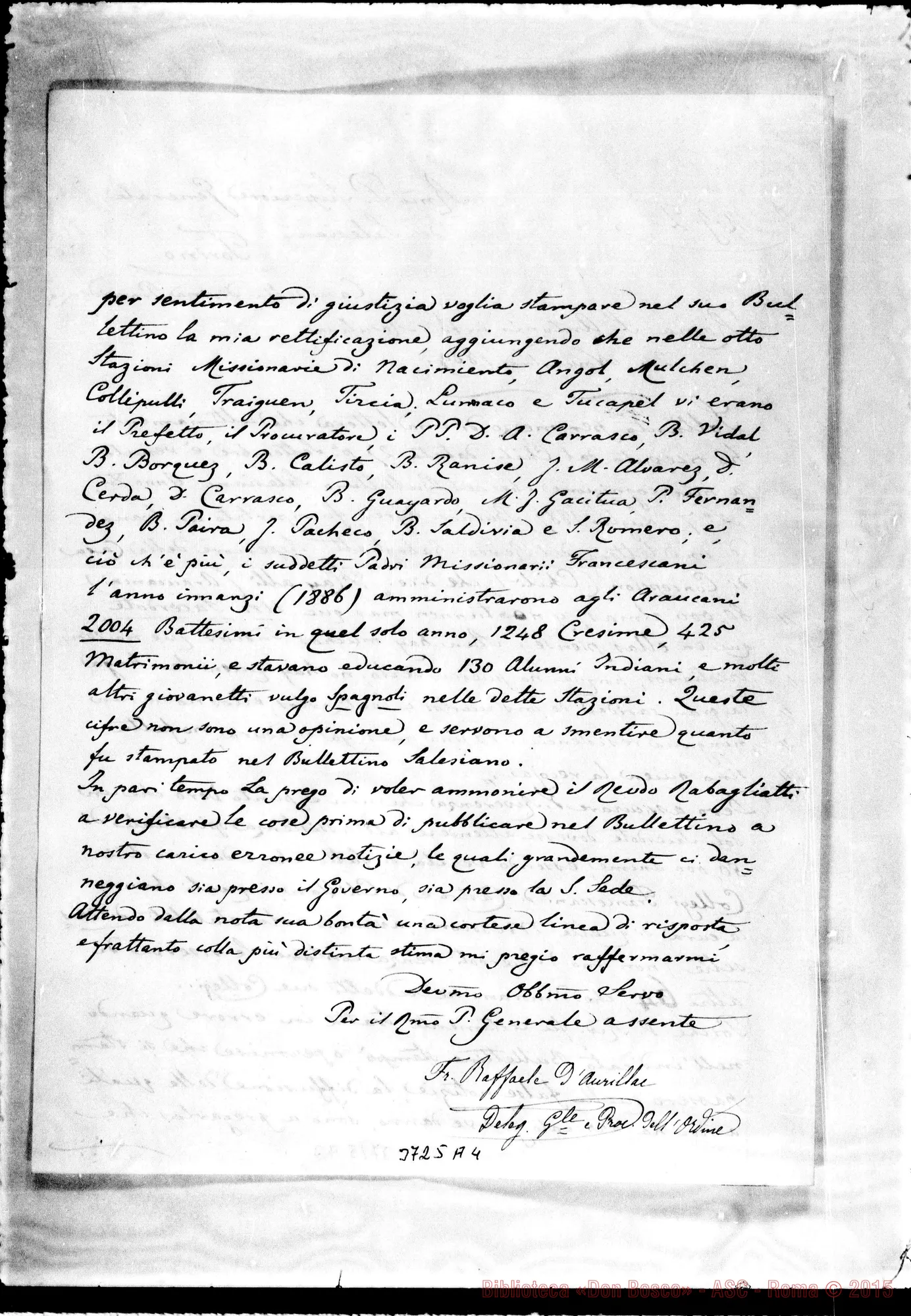 Fotogramma A 4 — D’Aurillac Raffaele, Procuratore Gen. Roma, 24-11-1889. Originale E copia