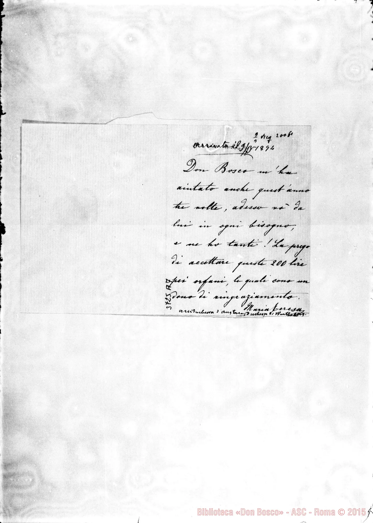 Fotogramma A 7 — D’Austriche Maria Thérèse, arciduchessa s.d. Autogr. Rua